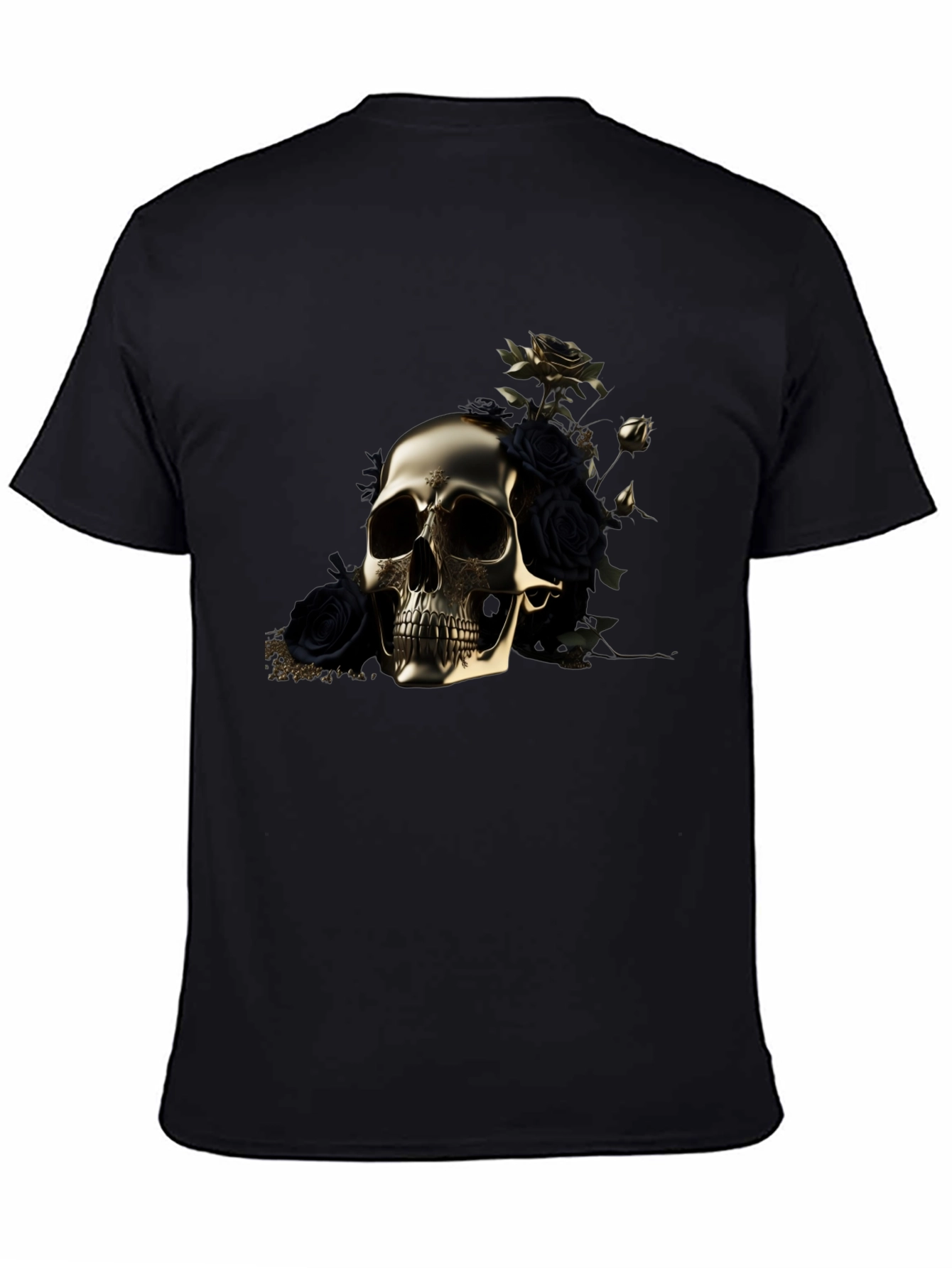 Black Golden Skull & Roses Graphic Tee view 4