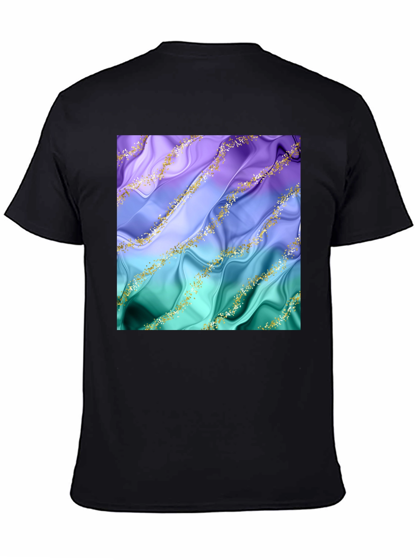 Black Elegant Marble Design Black T-Shirt view 4