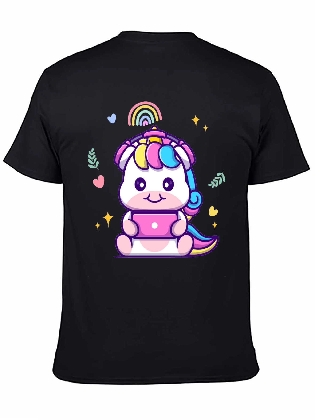 Black Cute Unicorn Laptop Graphic Tee - Black T-Shirt view 4