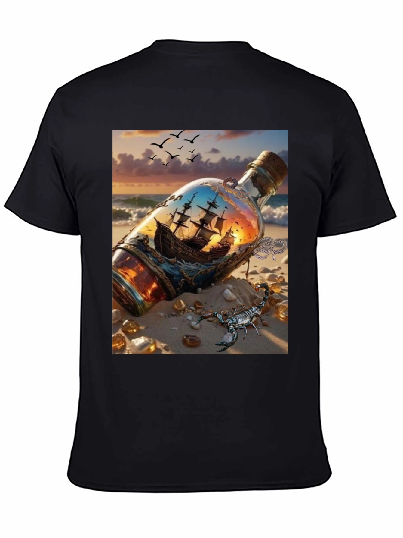Black Ship in a Bottle Graphic Tee view 4