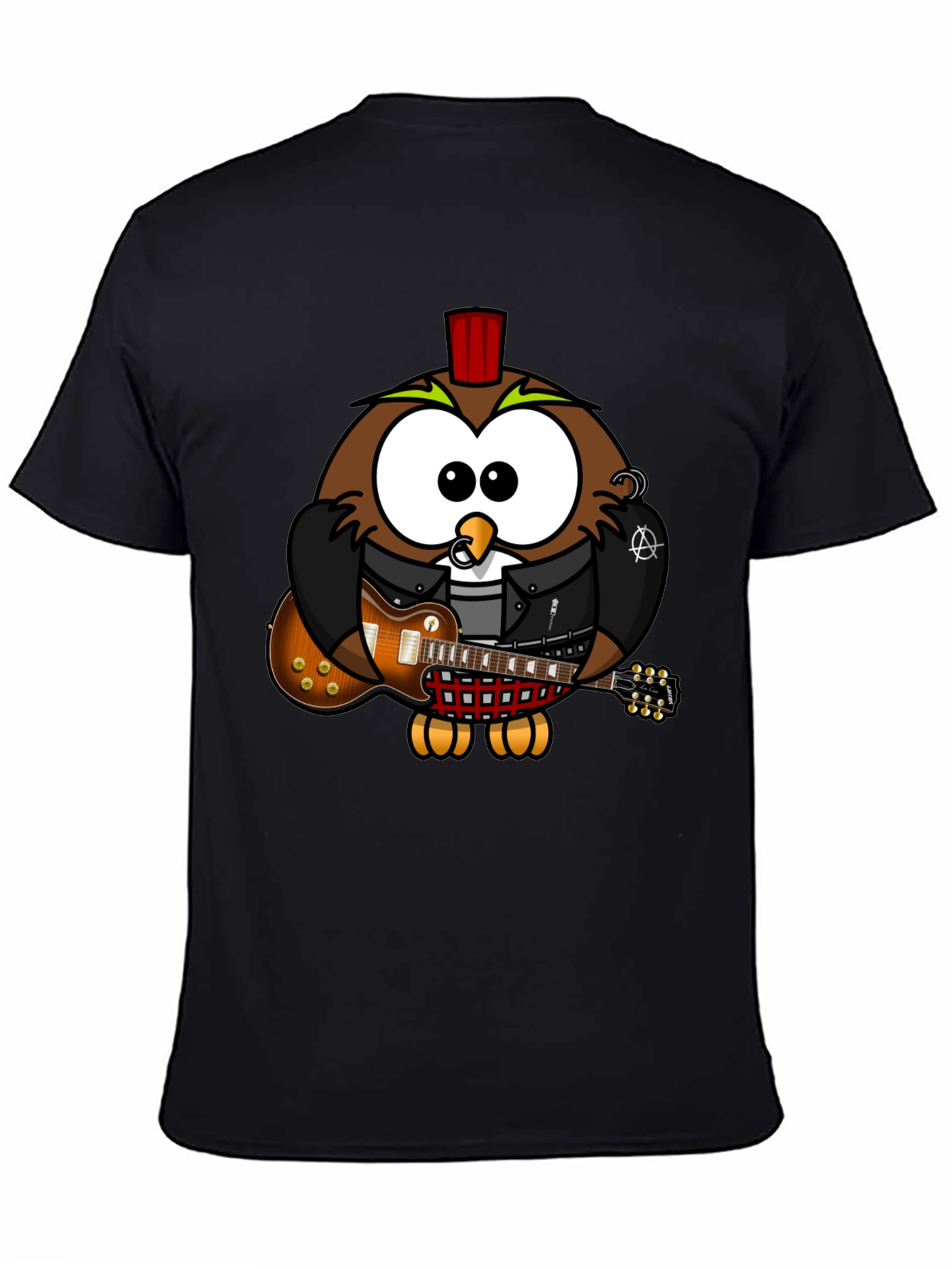 Black Cool Owl Guitarist Graphic T-Shirt view 4