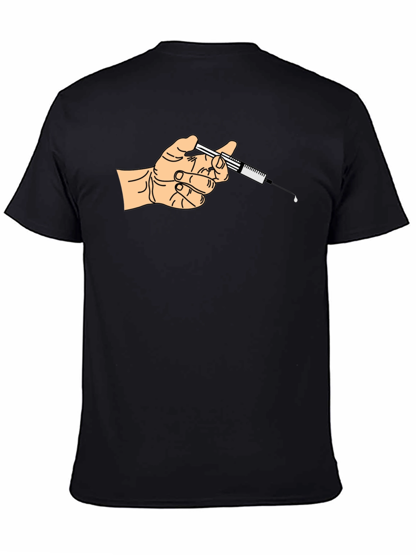 Black Hand Holding Syringe Graphic Tee - Unisex Black T-Shirt view 4