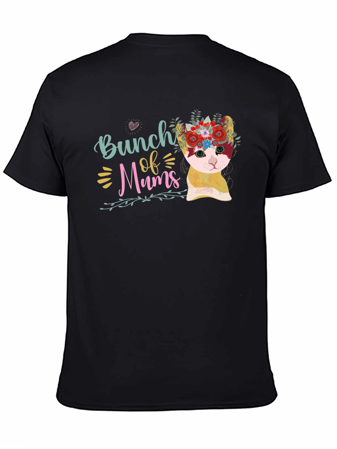 Black Bunch of Mums Floral Cat T-Shirt view 4