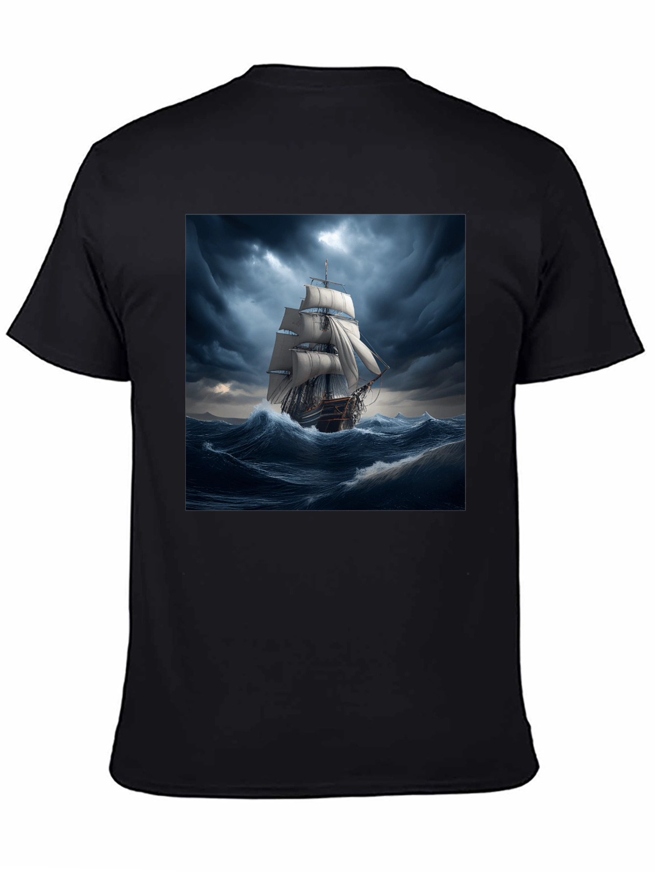 Black Nautical Storm Ship Graphic Tee - Black Cotton Blend view 4