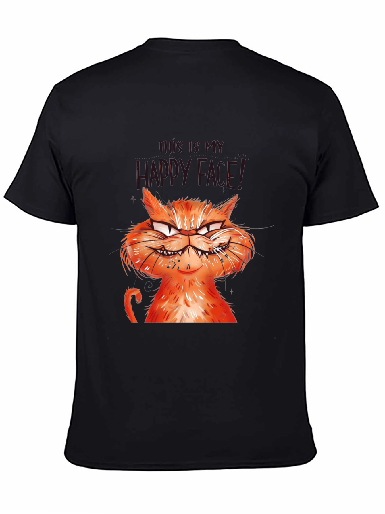 Black Grumpy Cat Graphic Tee - Happy Face T-Shirt view 4