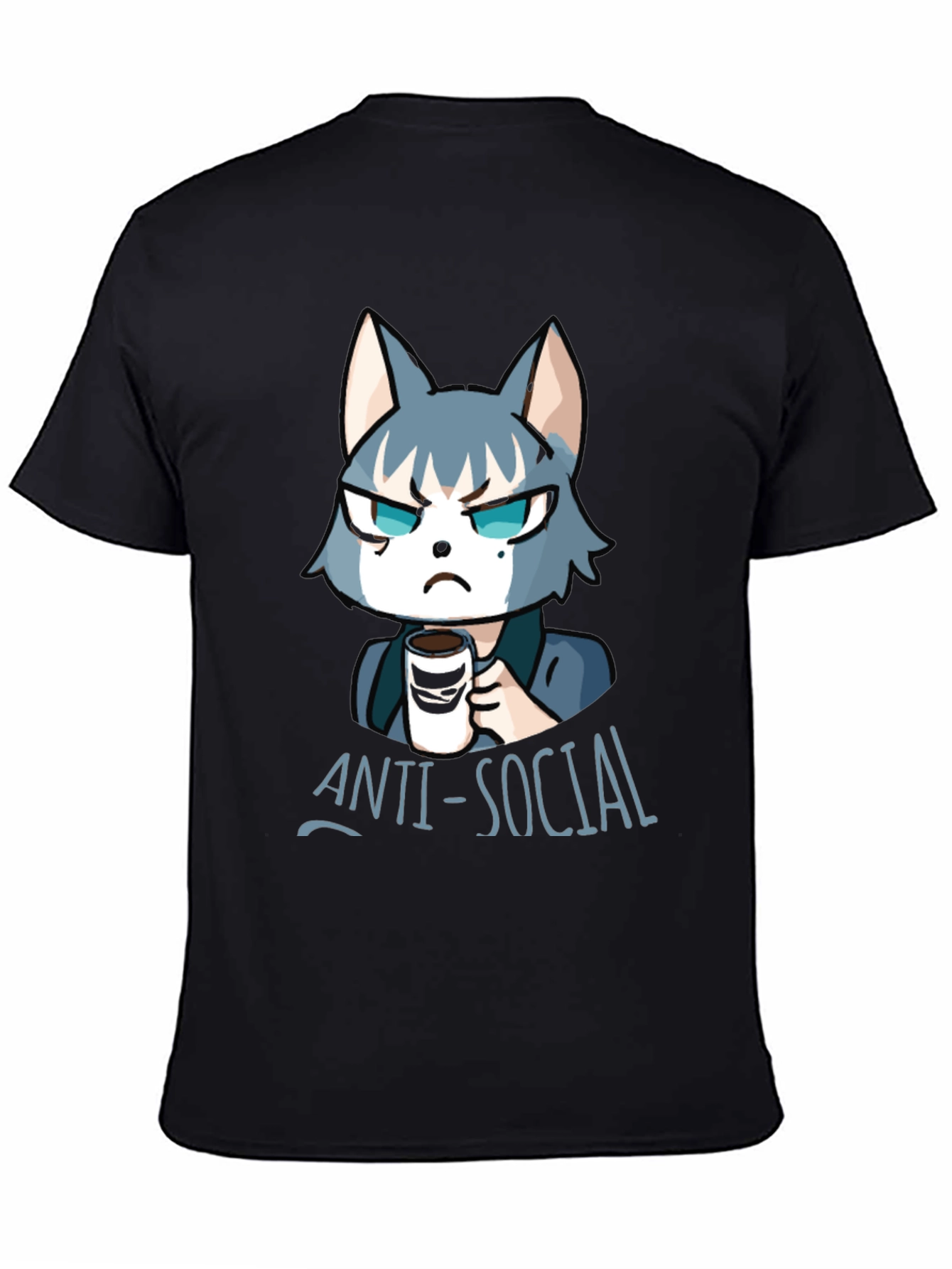 Black Anti-Social Wolf Graphic Tee - Coffee Lover T-Shirt view 4