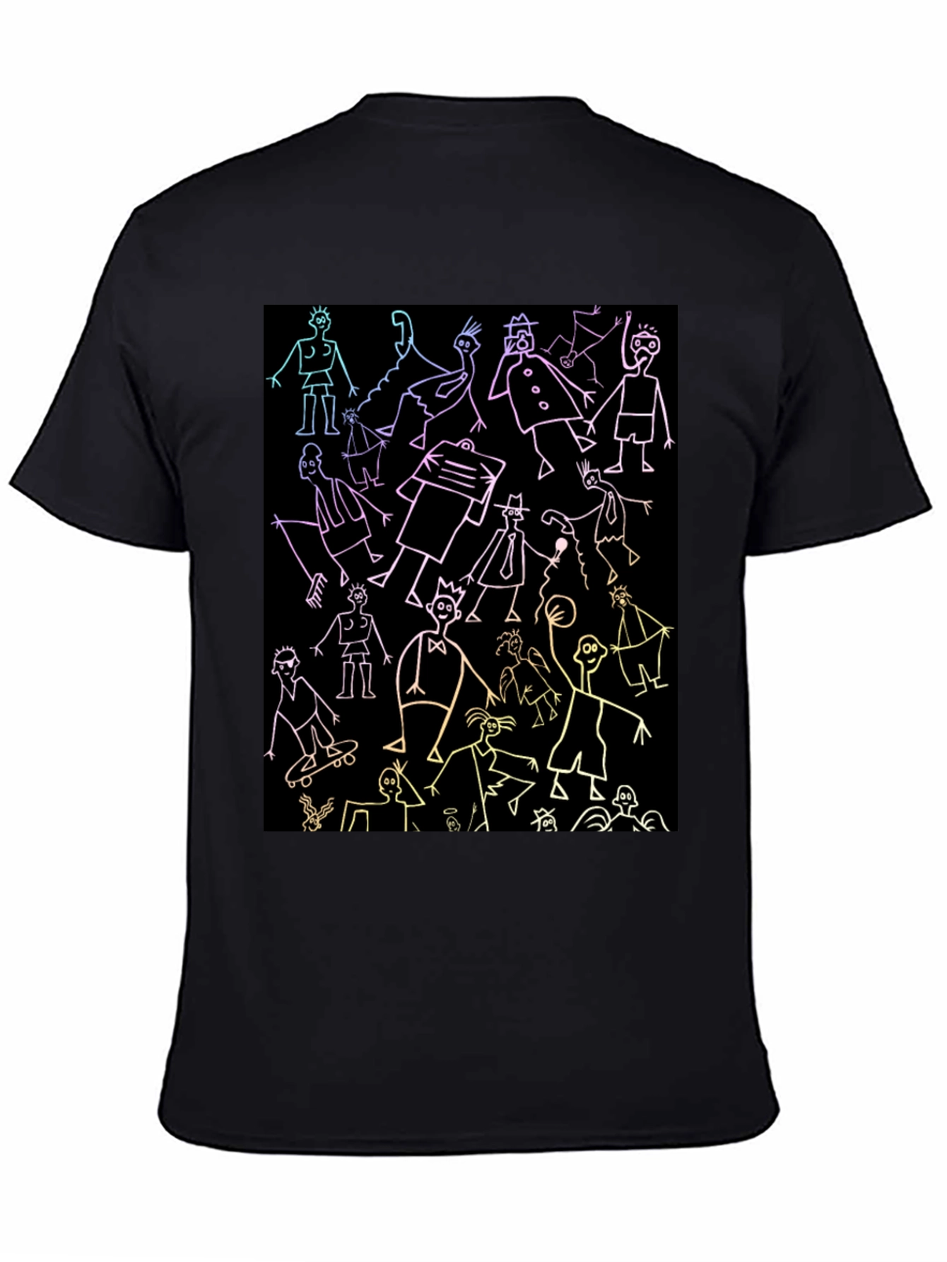 Black Doodle People Graphic Black T-Shirt view 4