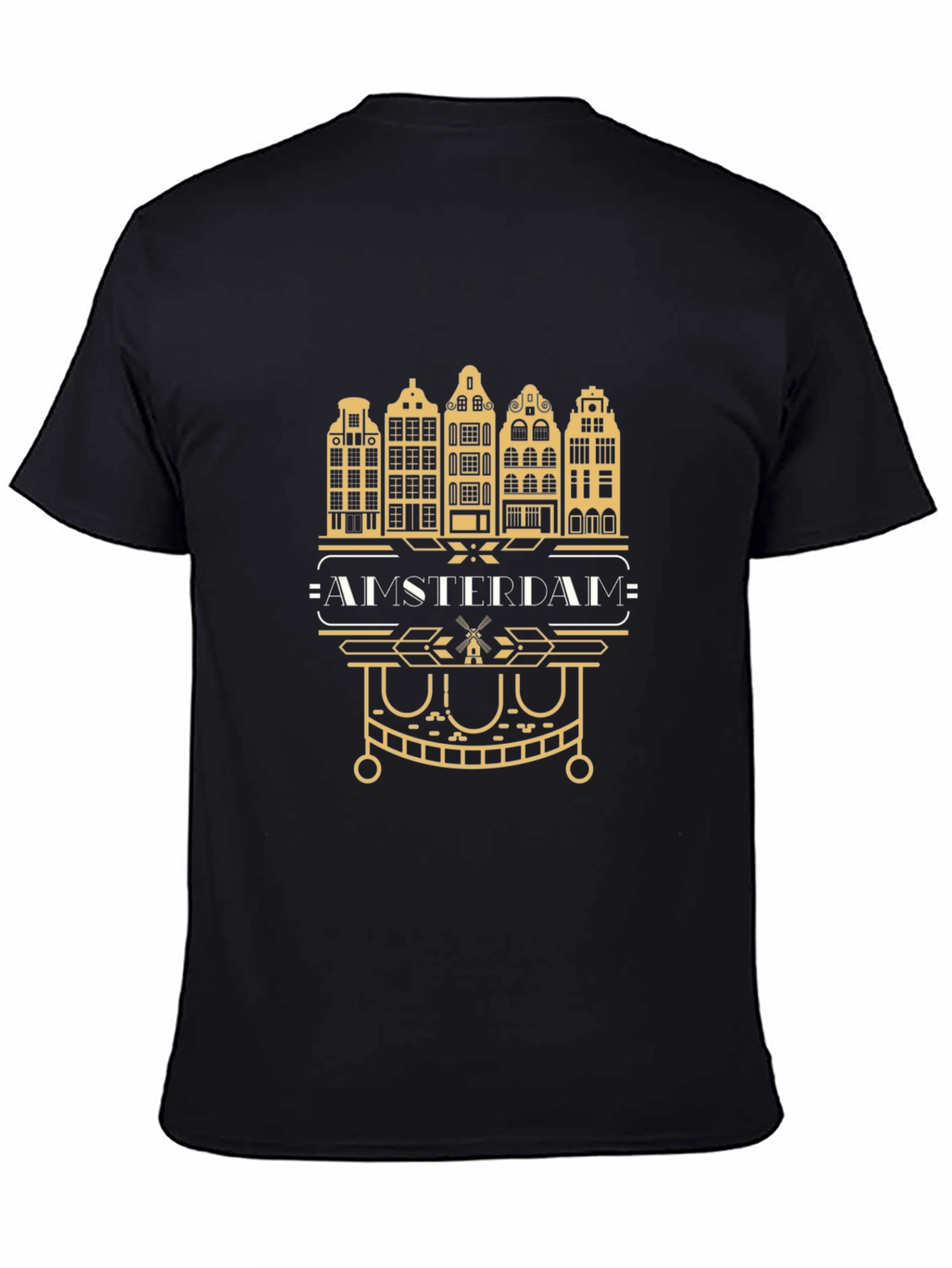 Black Amsterdam Cityscape Graphic Tee - Black Cotton T-Shirt view 4