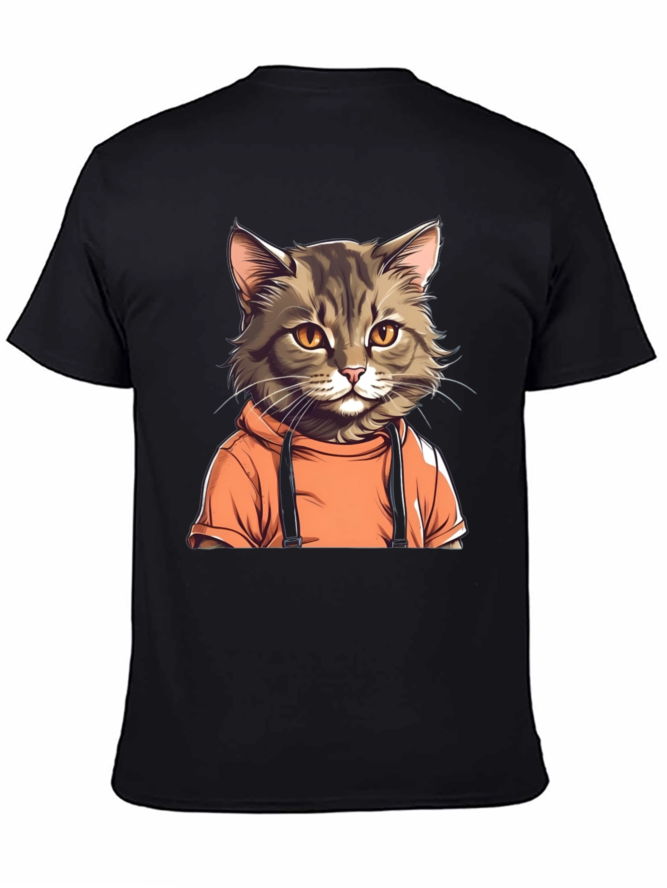 Black Cat in Hoodie Black T-Shirt view 4