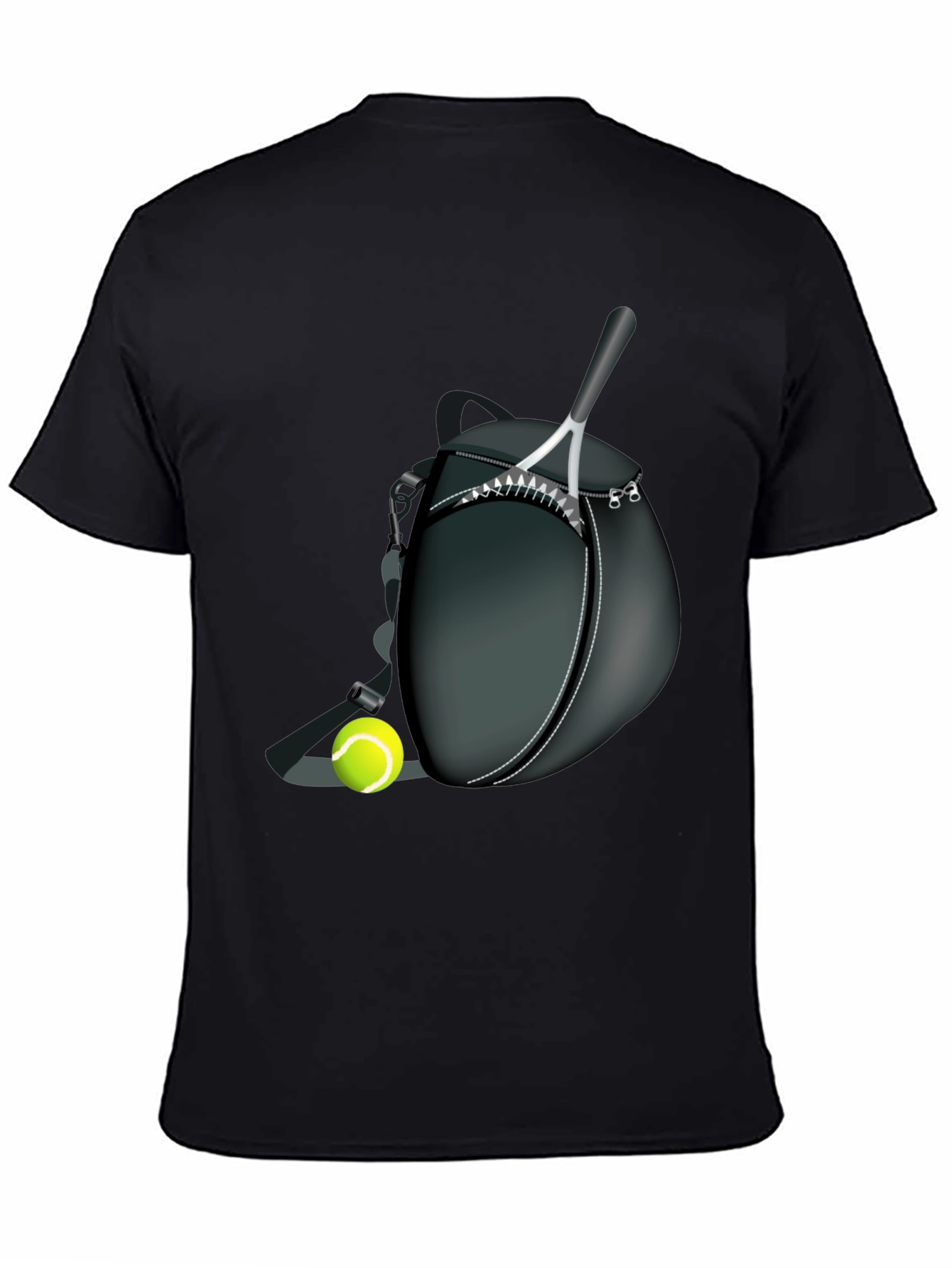 Black Tennis Racket & Ball Graphic Tee - Sporty Casual Style view 4