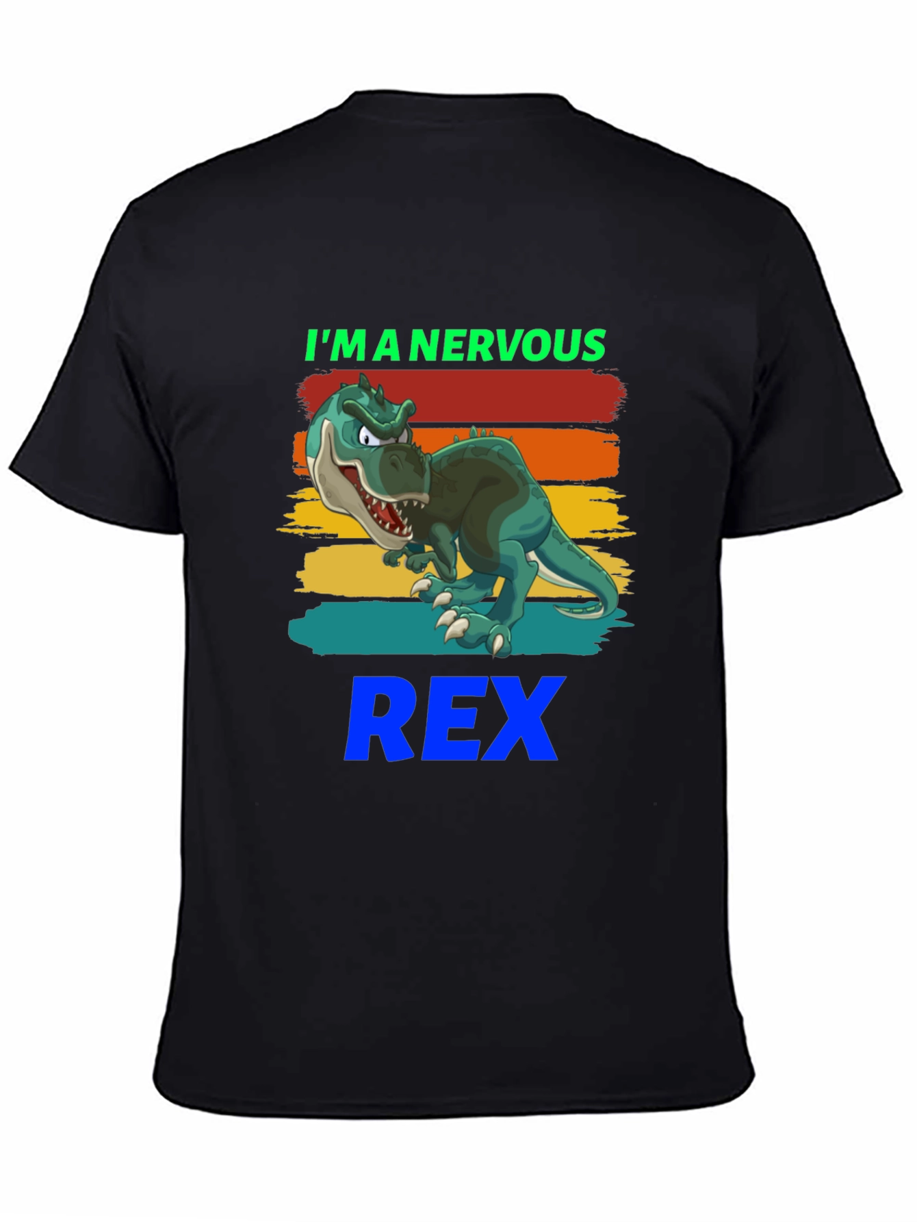 Black Nervous Rex T-Shirt - Cartoon Dinosaur Tee view 4