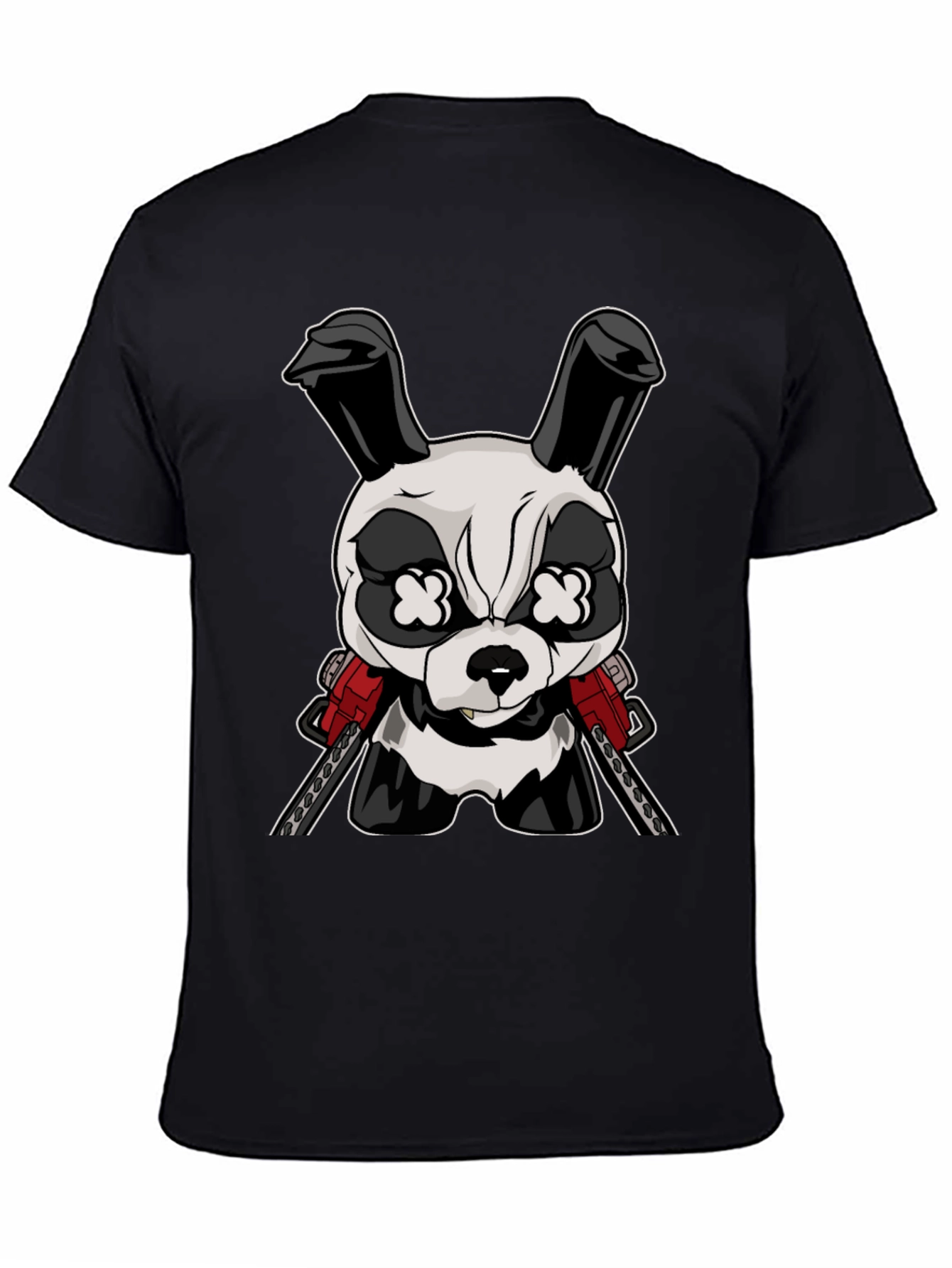 Black Cartoon Rabbit Chainsaw T-Shirt view 4
