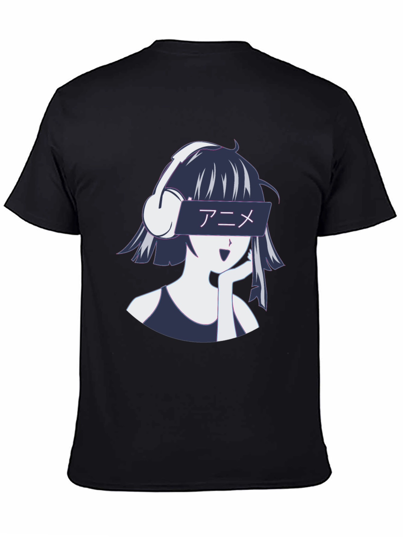 Black Anime Girl Headphones Graphic T-Shirt - Stylish Casual Wear view 4
