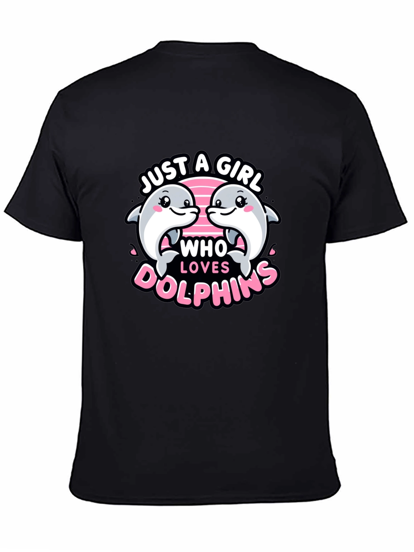 Black Just a Girl Who Loves Dolphins T-Shirt view 4