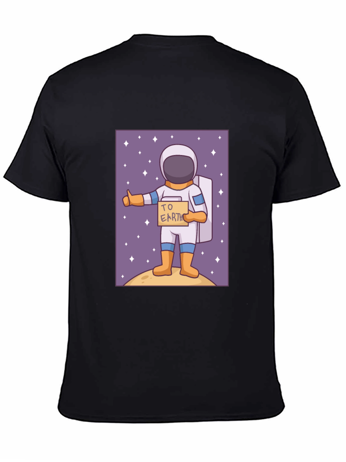 Black Astronaut Hitchhiking T-Shirt - To Earth Cartoon Tee view 4