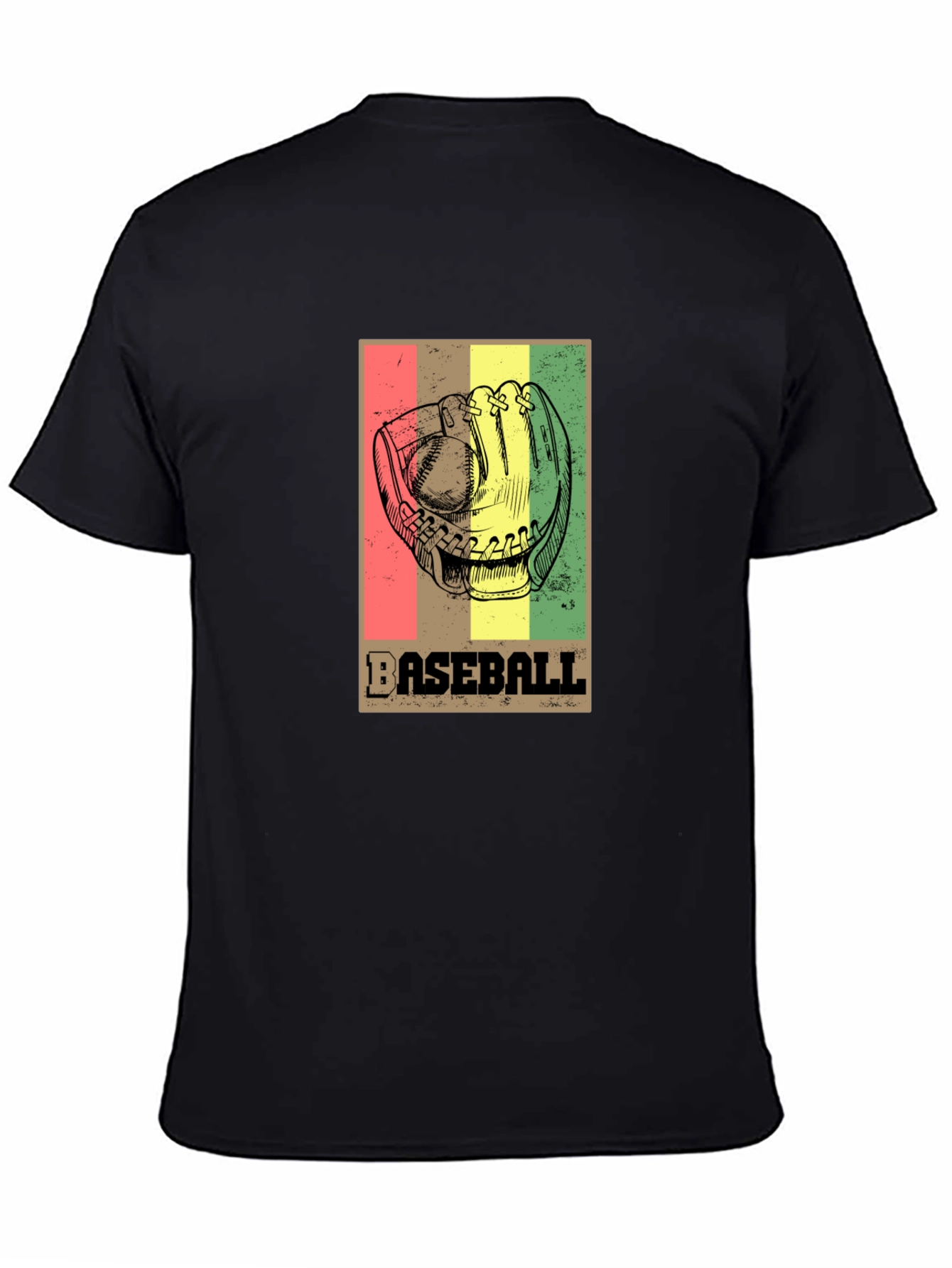 Black Vintage Baseball Glove Graphic T-Shirt view 4
