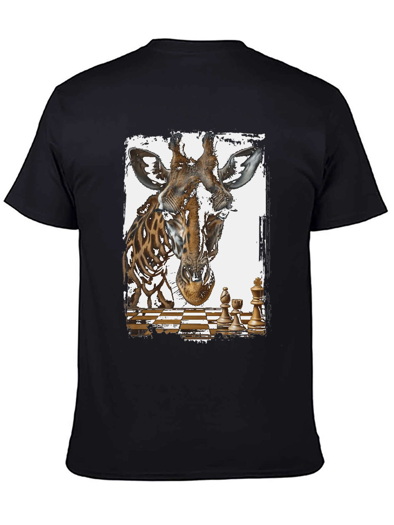 Black Giraffe Chess Graphic Tee - Novelty Design T-Shirt view 4