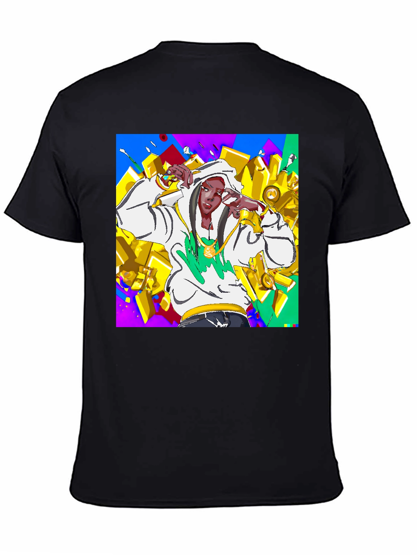 Black Urban Style Graphic Tee - Animated Character Design view 4