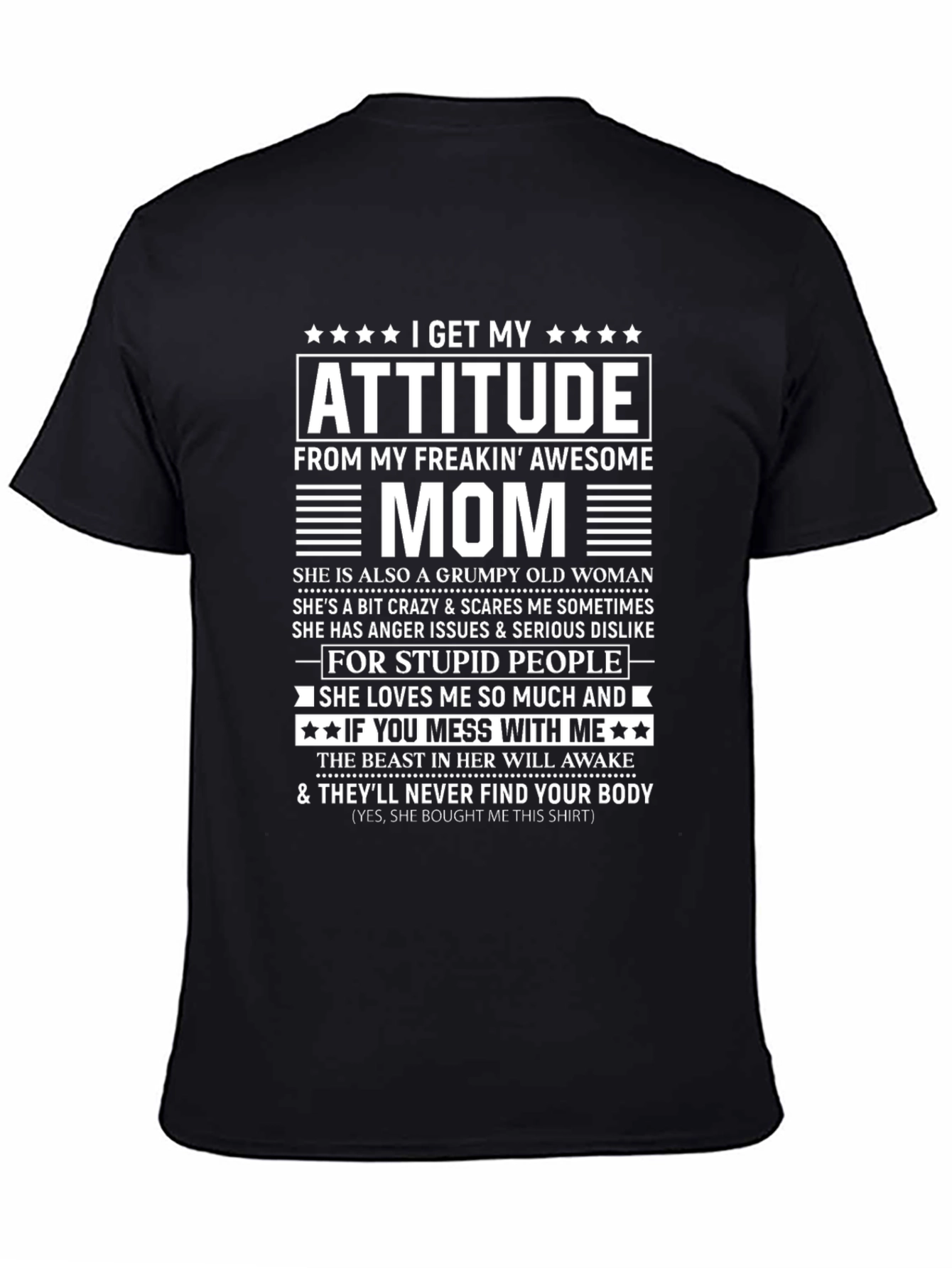 Black Awesome Mom Attitude Graphic T-Shirt view 4