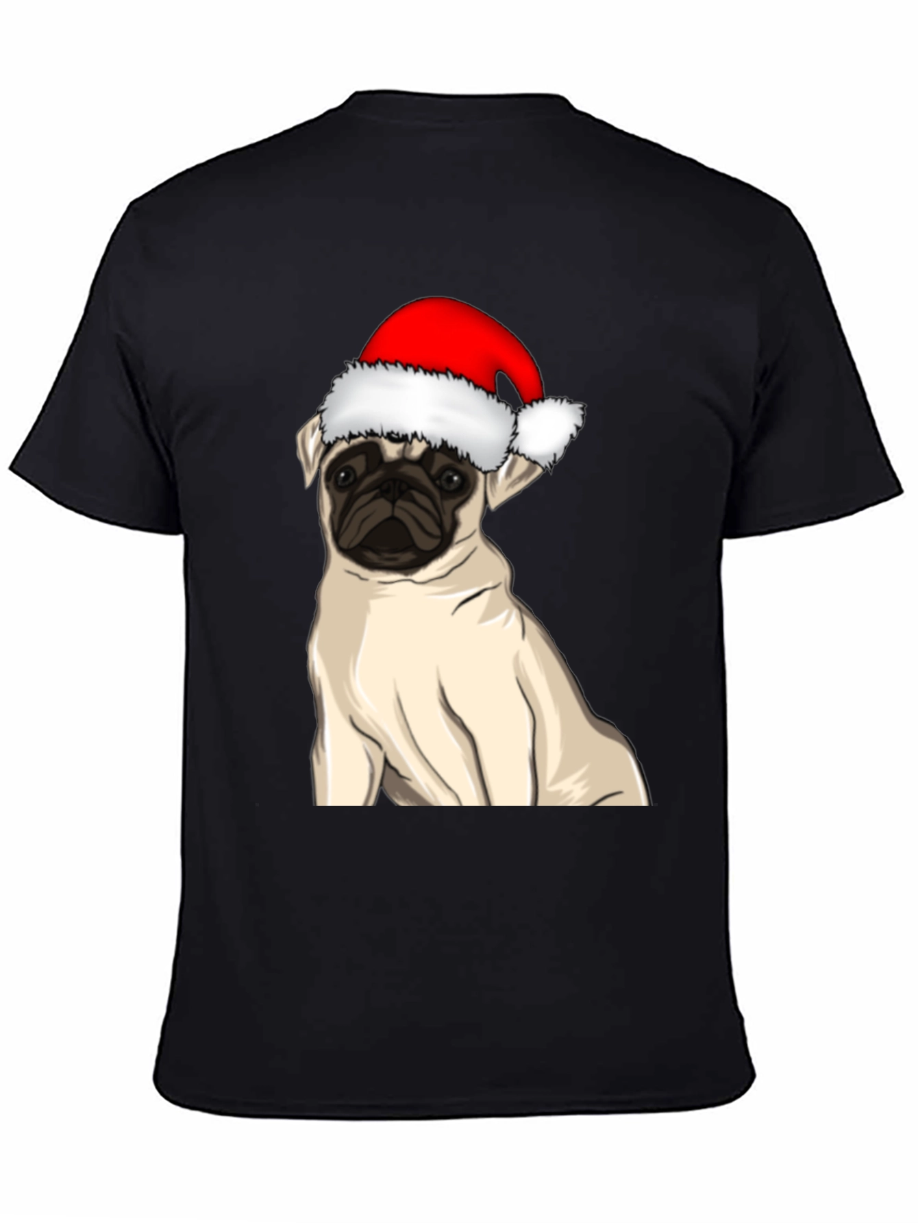 Black Pug in Santa Hat Graphic Tee view 4