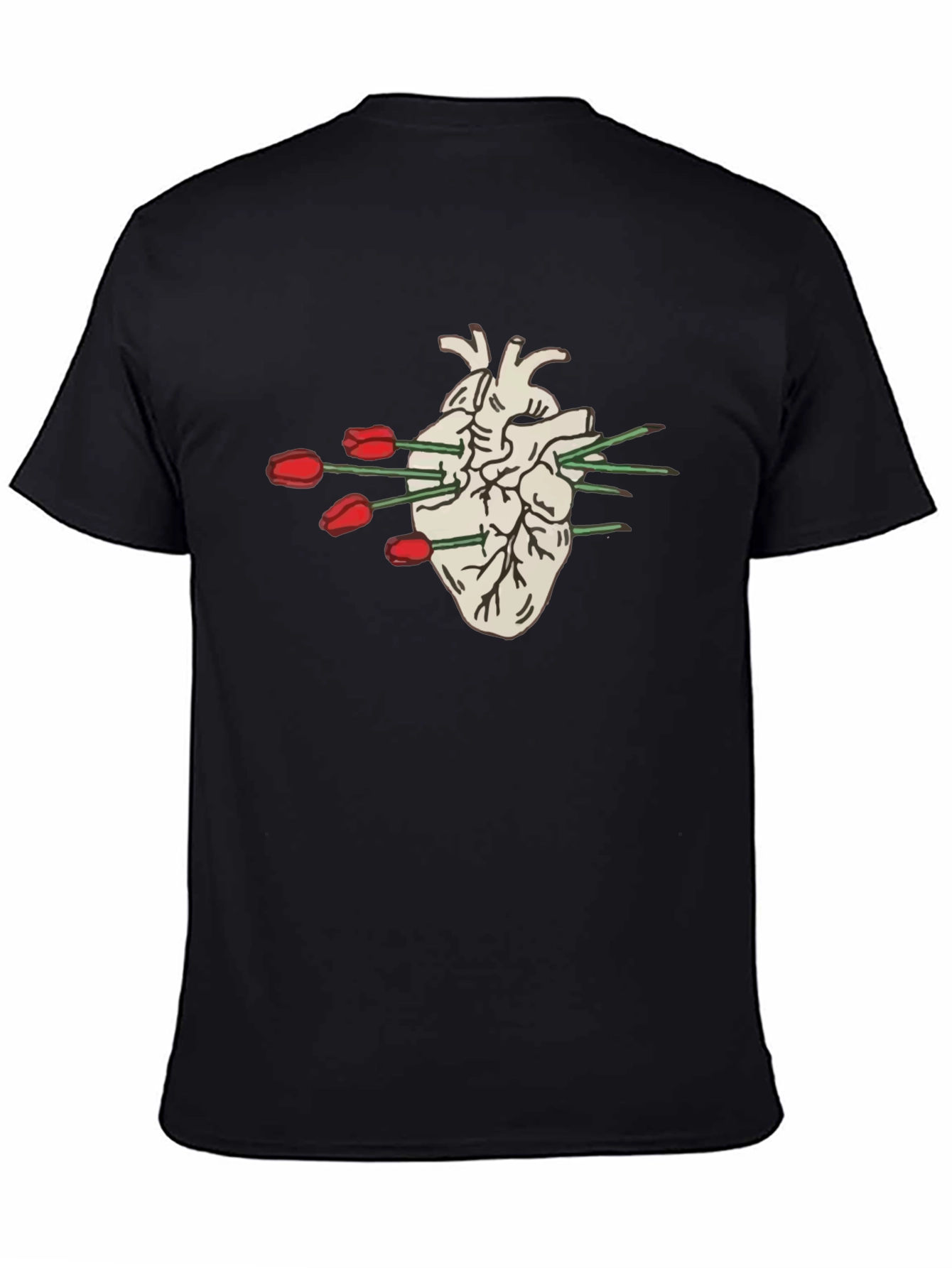 Black Anatomical Heart T-Shirt - Floral Arrow Design view 4