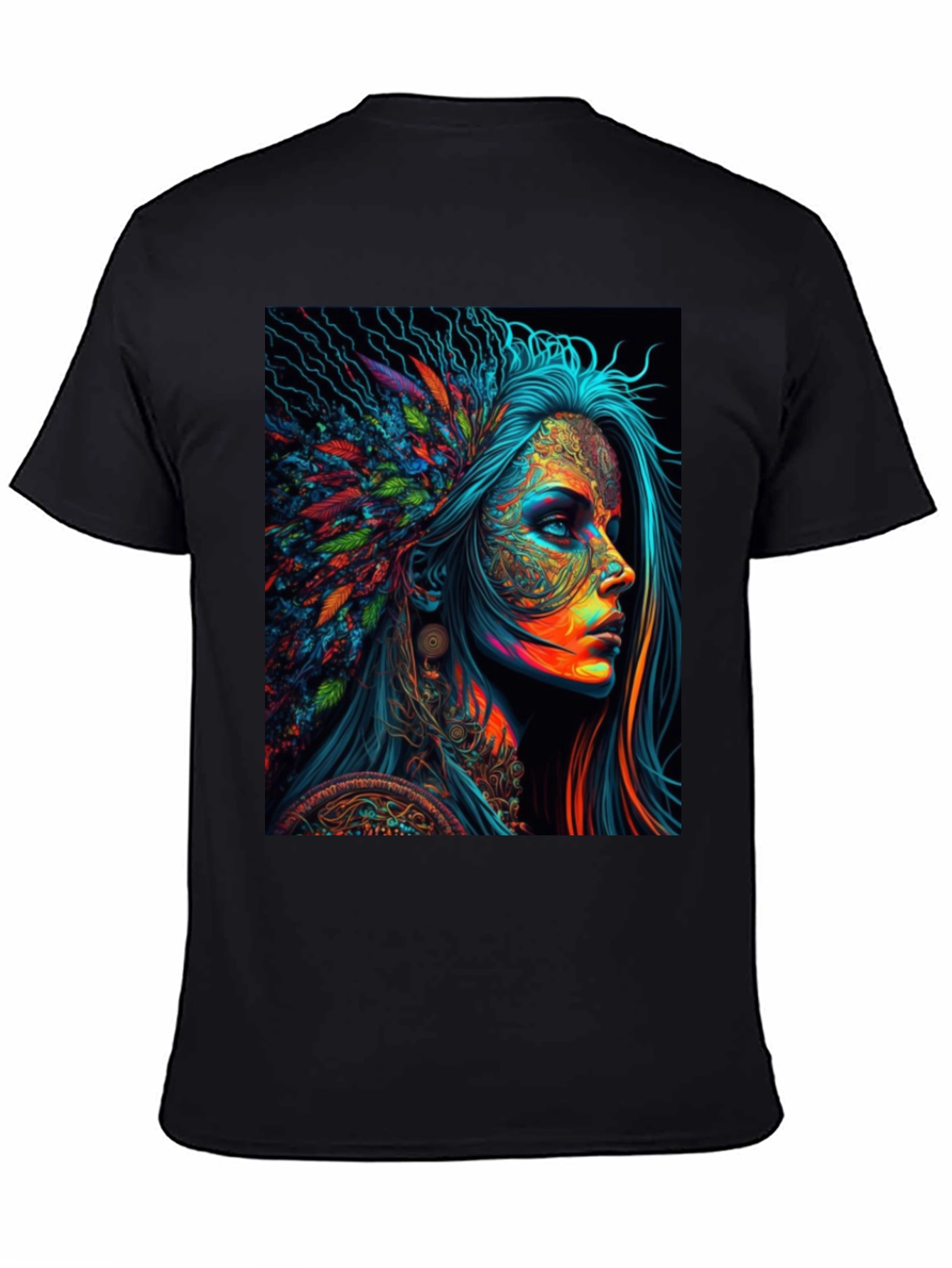 Black Vibrant Psychedelic Woman Graphic T-Shirt view 4