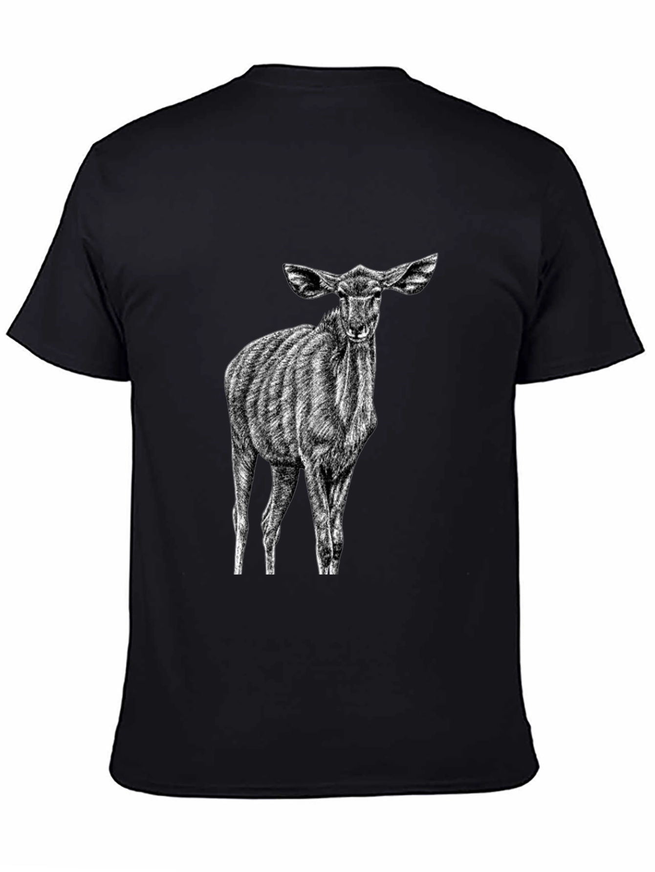 Black Black T-Shirt with Kudu Antelope Design view 4