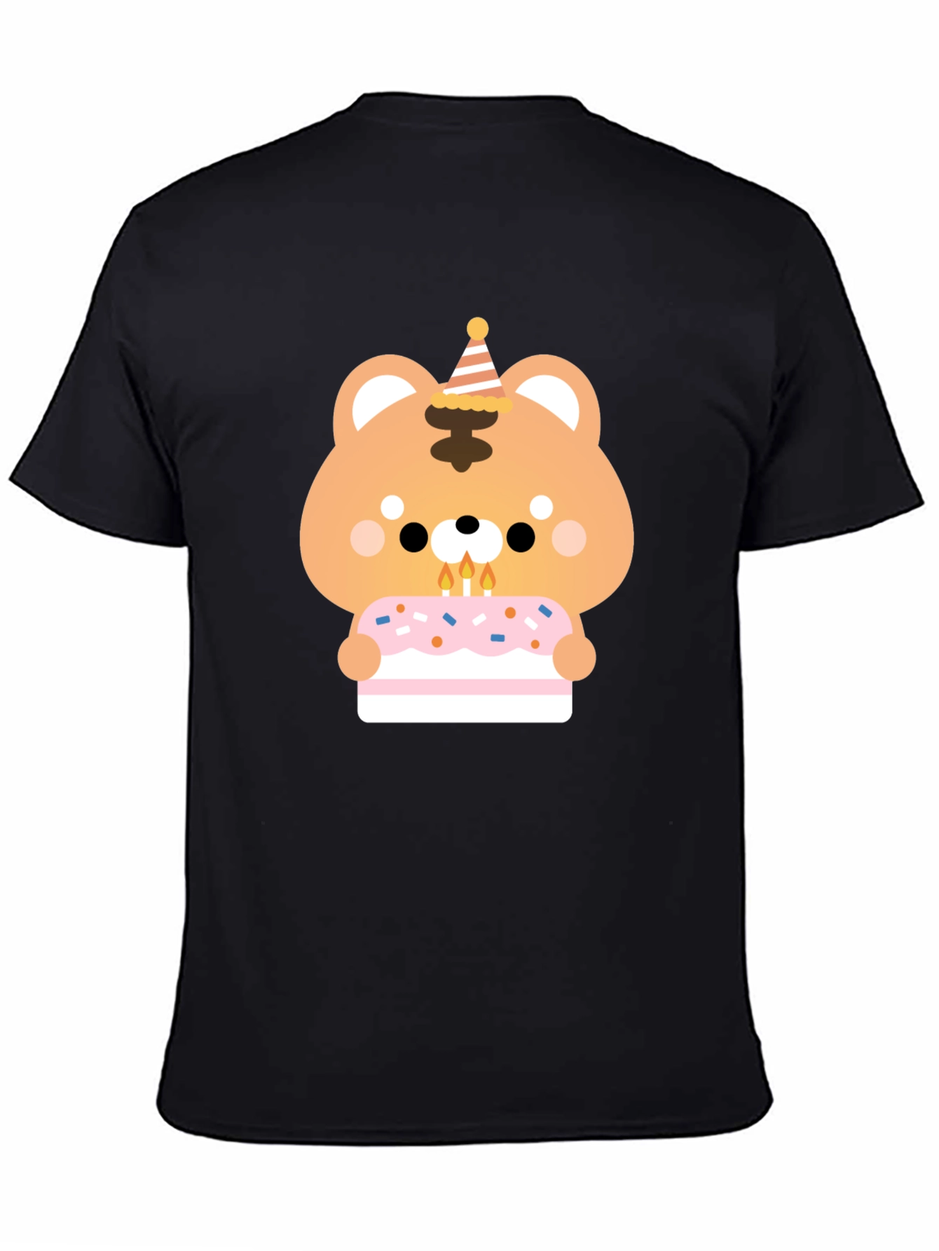 Black Cute Bear Birthday Cake T-Shirt view 4