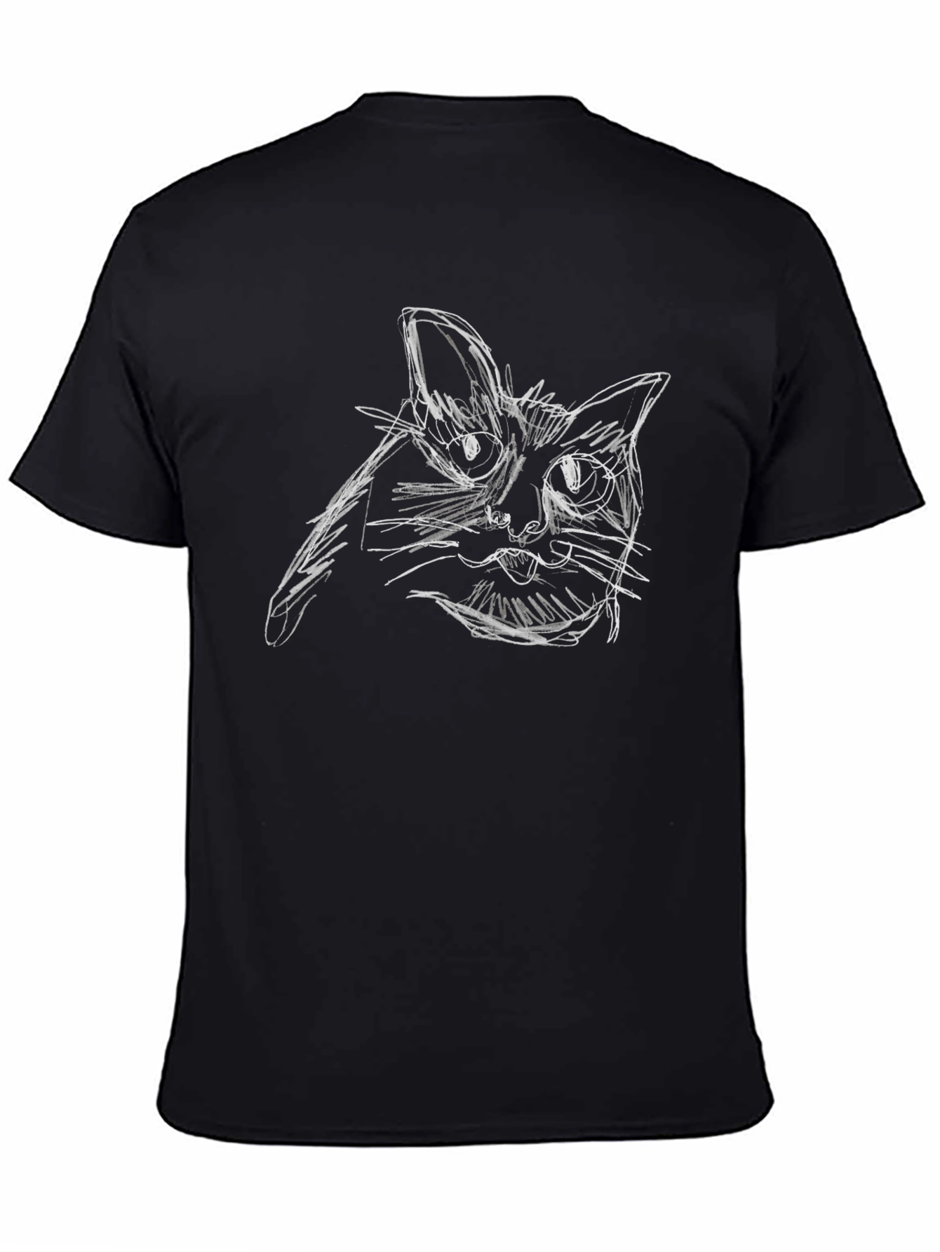 Black Sketchy Cat Tee - Unisex Black Cotton T-Shirt view 4