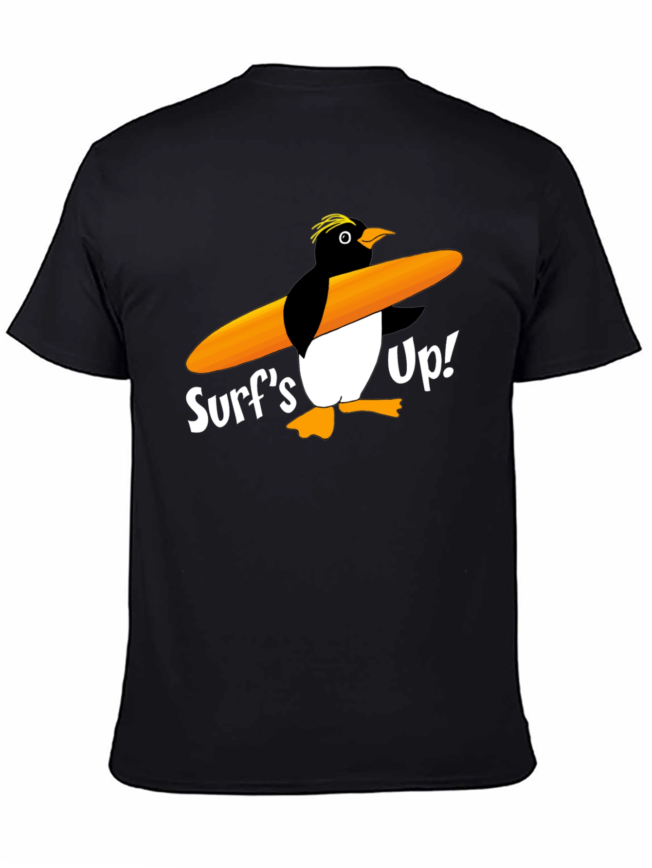 Black Surf's Up Penguin Graphic Tee - Black Cotton T-Shirt view 4