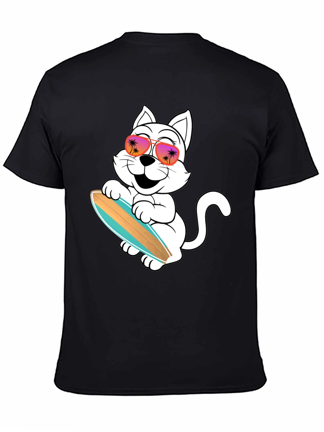 Black Cool Cat Surfing T-Shirt view 4