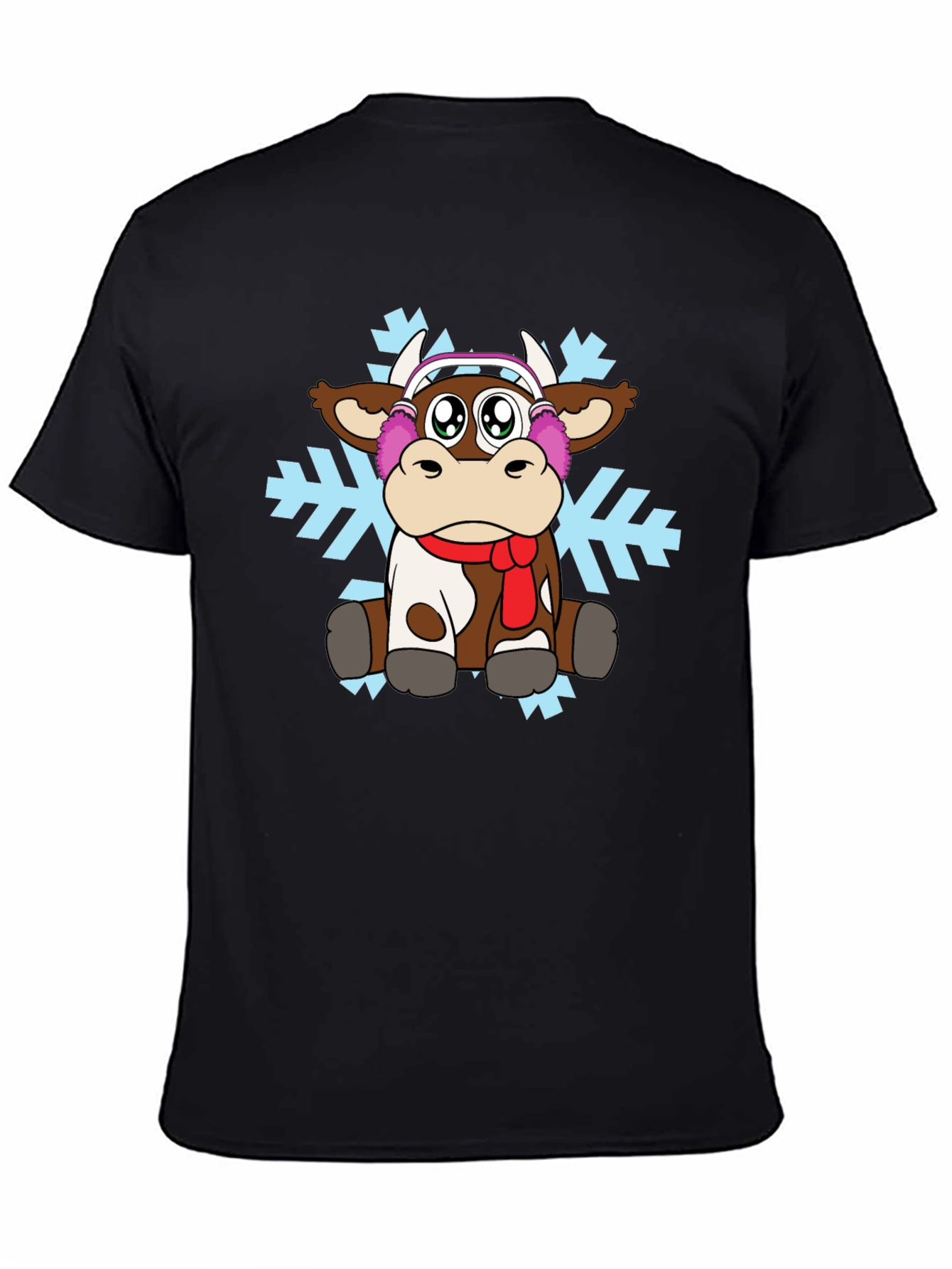 Black Cute Cartoon Cow Winter T-Shirt view 4