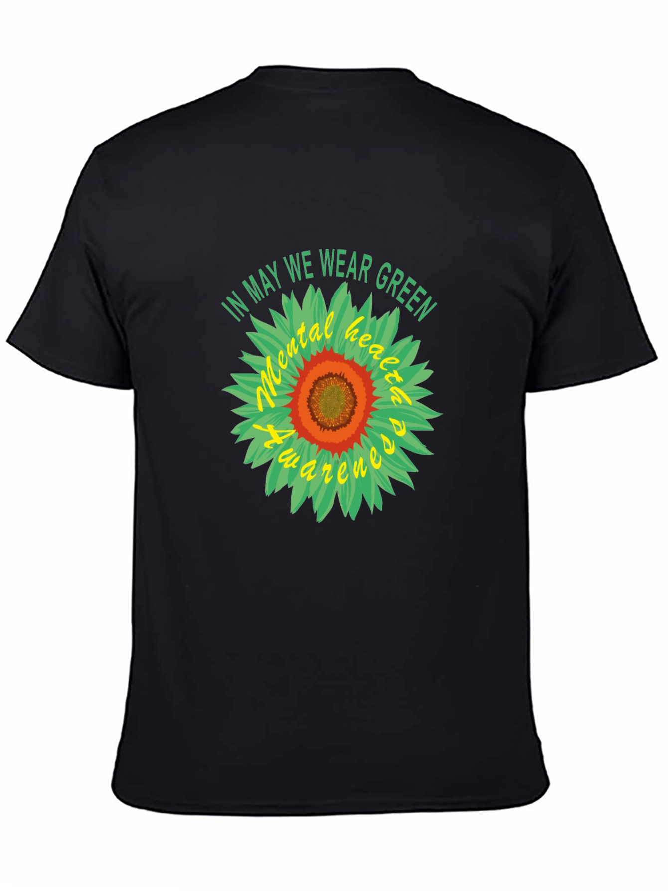 Black Mental Health Awareness Green Sunflower T-Shirt view 4