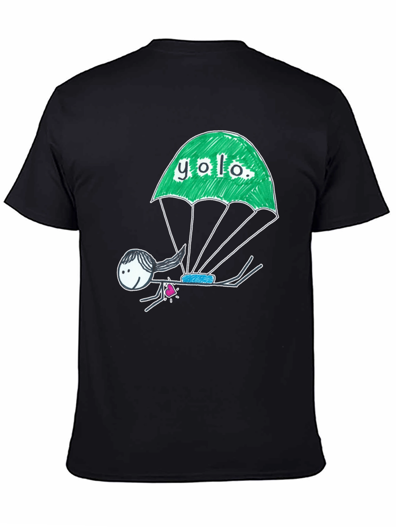 Black YOLO Parachute Graphic T-Shirt - Black Cotton Tee view 4
