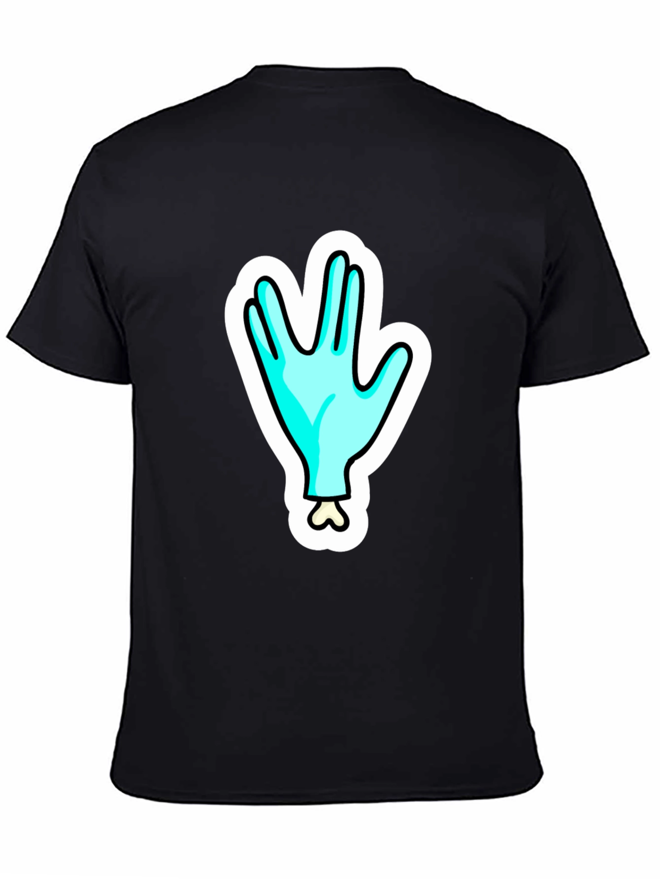 Black Funny Alien Hand T-Shirt - Outer Space Cartoon Tee view 4