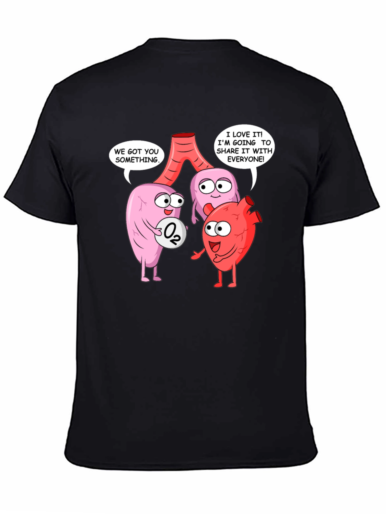 Black Funny Anatomy T-Shirt - Heart, Lungs & Oxygen view 4
