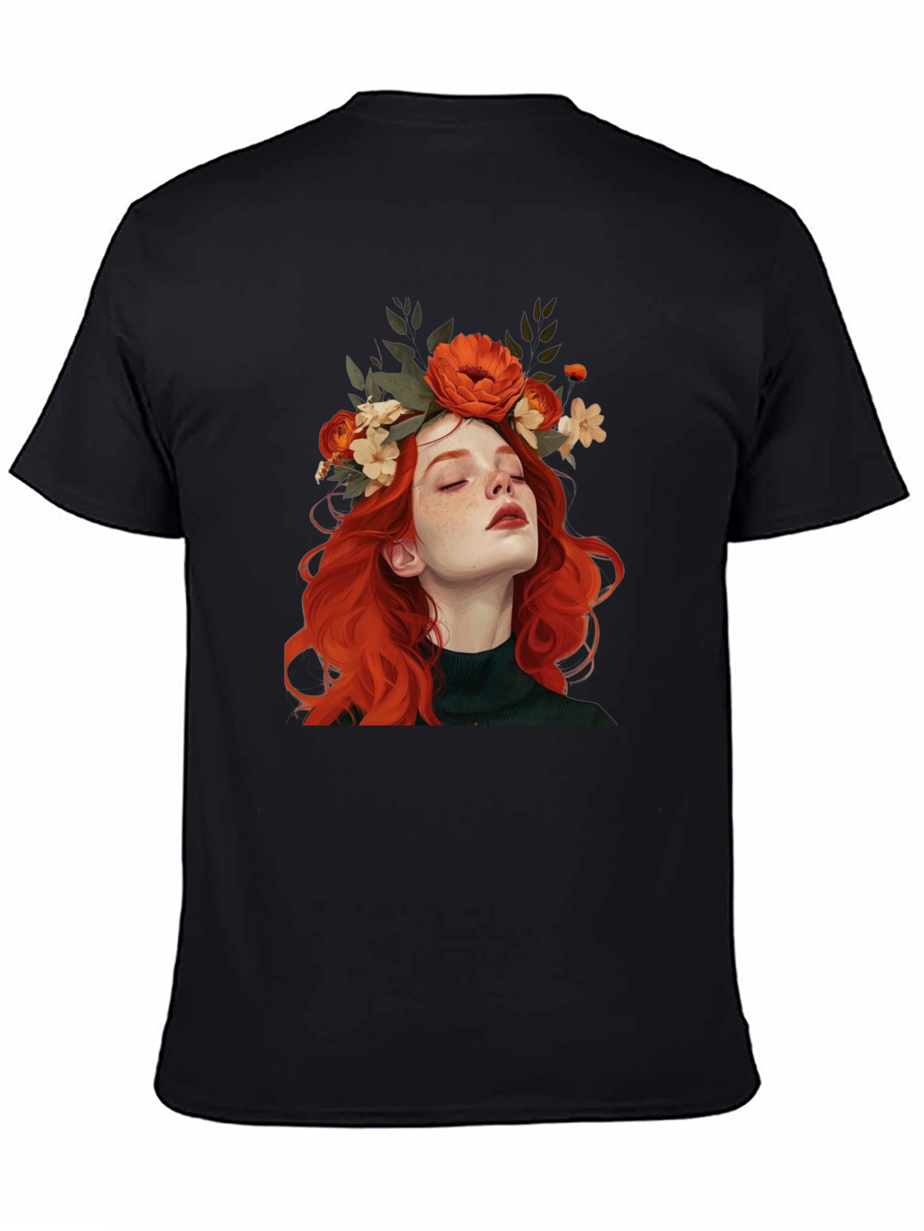 Black Floral Crown Woman Graphic Black T-Shirt view 4