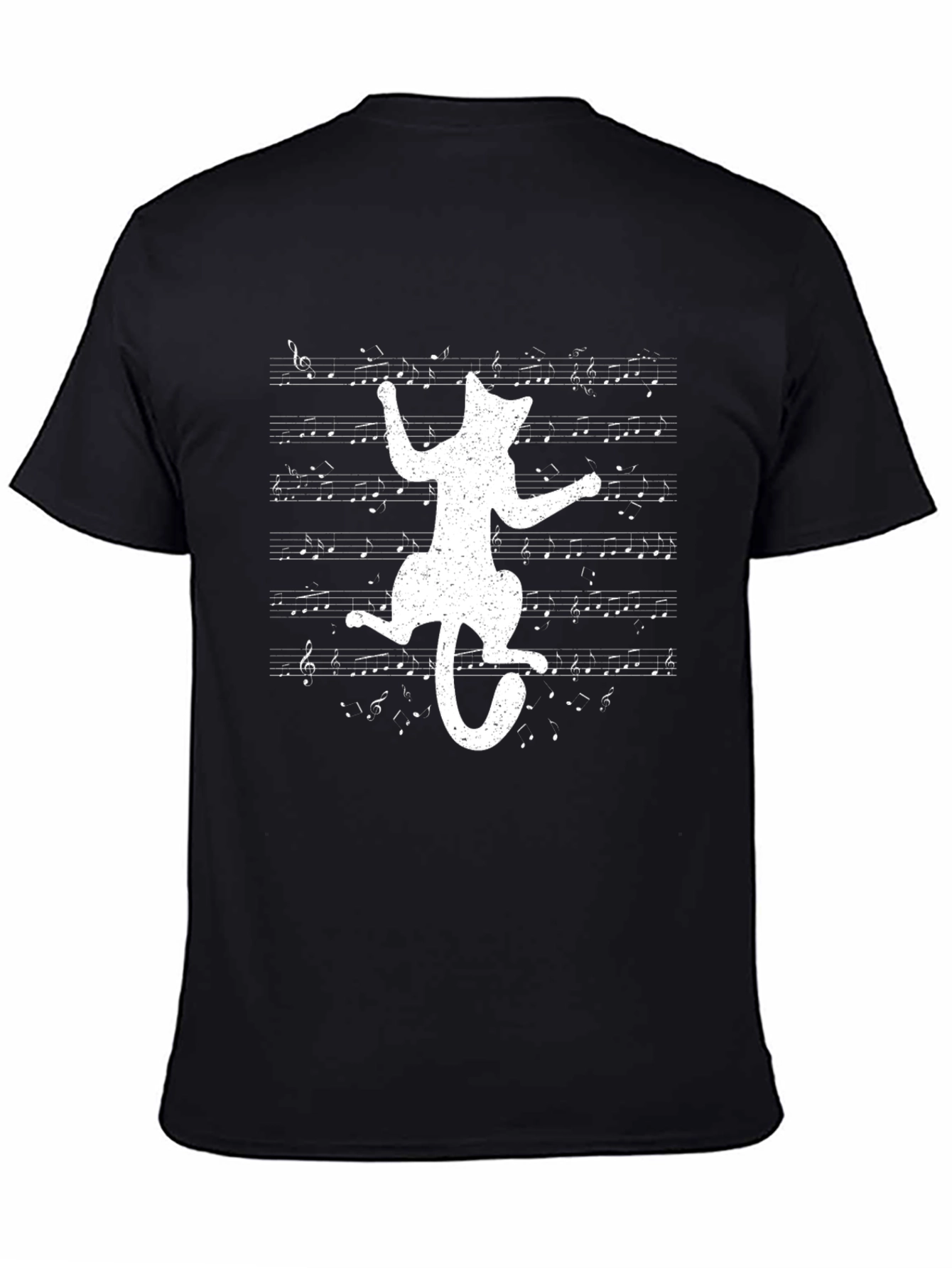 Black Musical Cat T-Shirt - Black Cotton Tee view 4