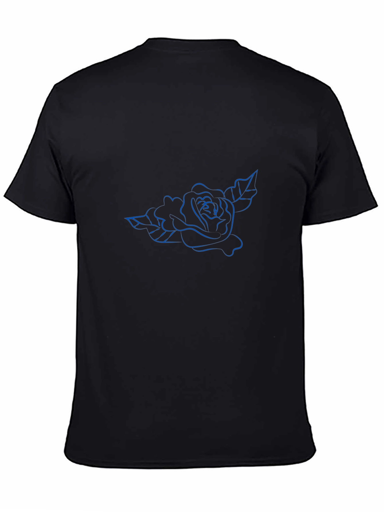 Black Men's Black T-Shirt with Blue Rose Design view 4