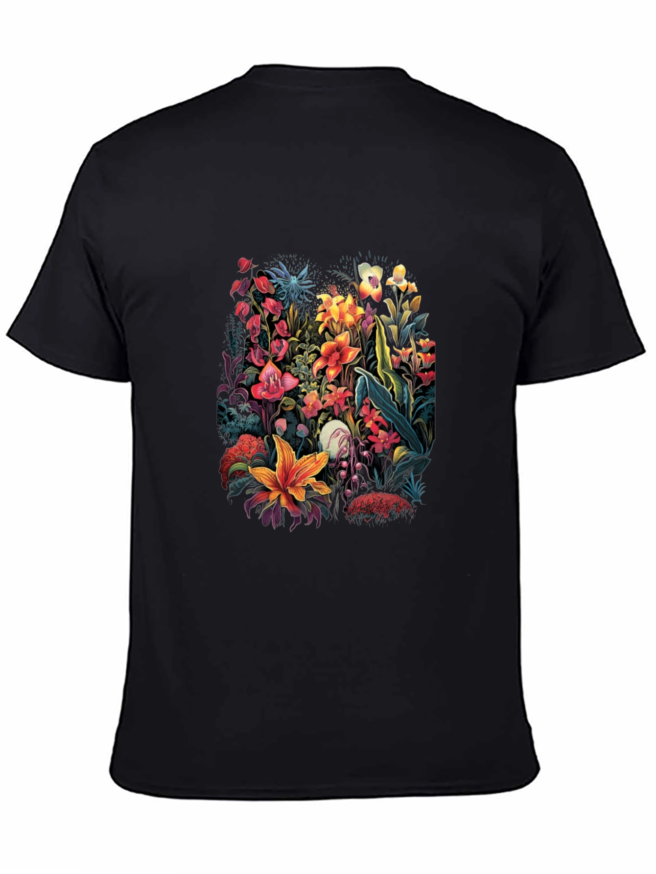 Black Floral Print T-Shirt - Botanical Design view 4