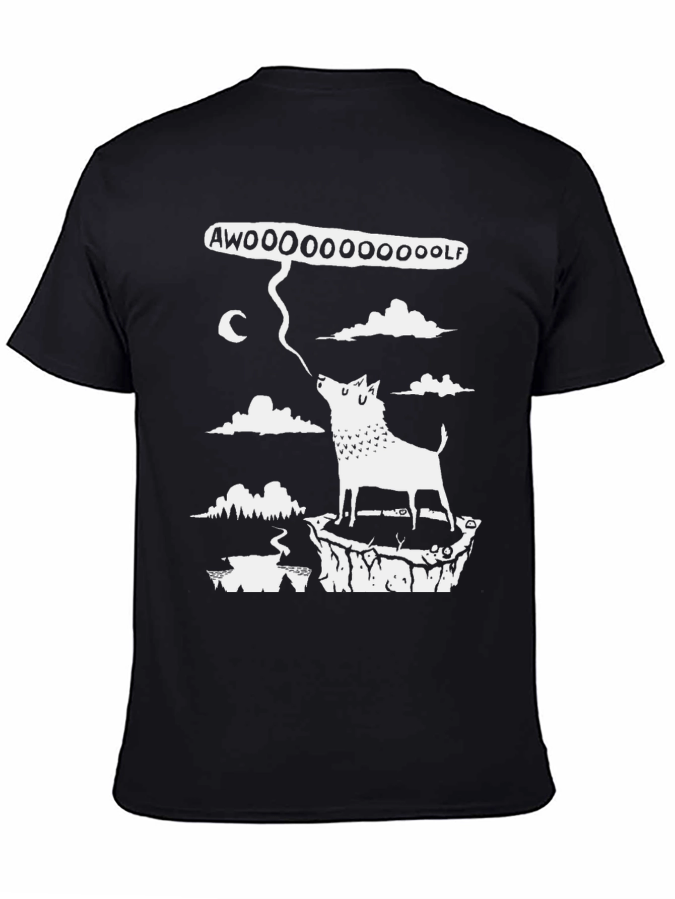 Black AWOOOOO WOLF Graphic Tee - Black Cotton T-Shirt view 4