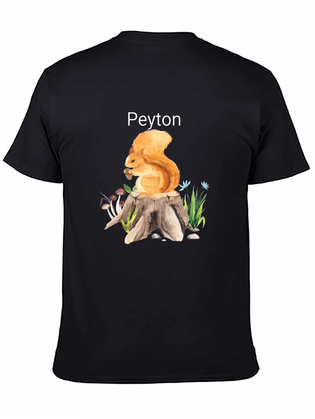Black Personalized Squirrel T-Shirt - Peyton's Forest Friend Tee view 4