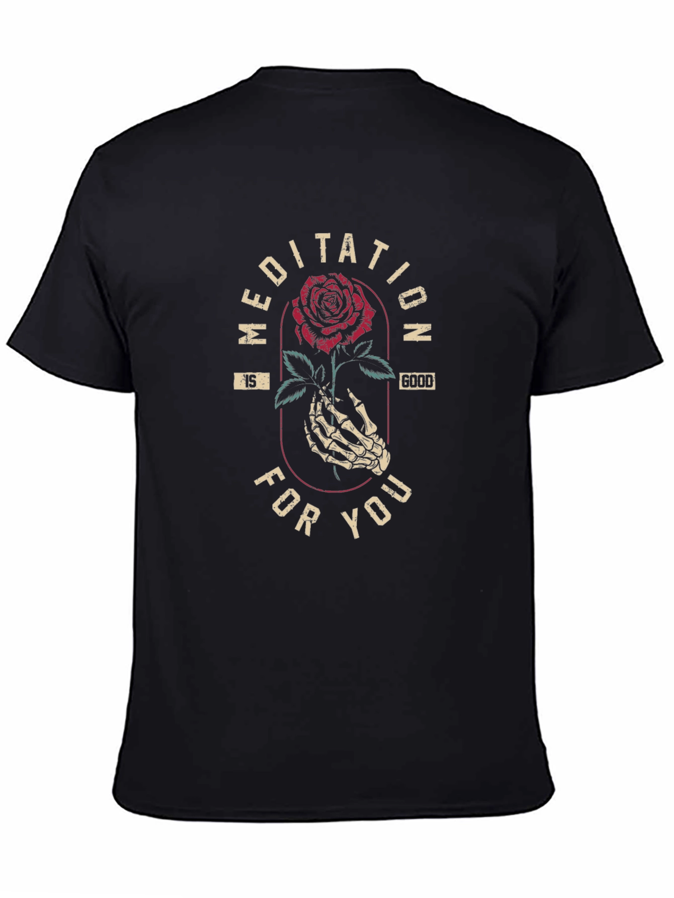 Black Meditation Rose Graphic Tee - Black Cotton Shirt view 4
