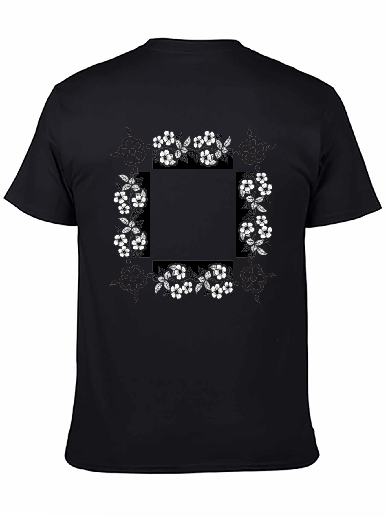 Black Floral Border Graphic Print T-Shirt view 4