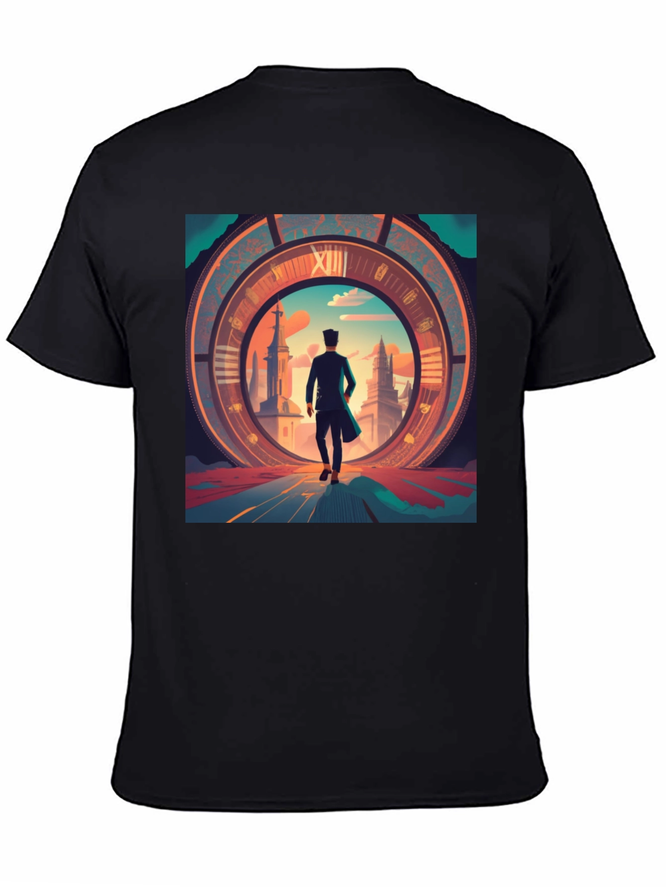 Black Time Traveler Graphic Tee - Black Cotton Blend Shirt view 4