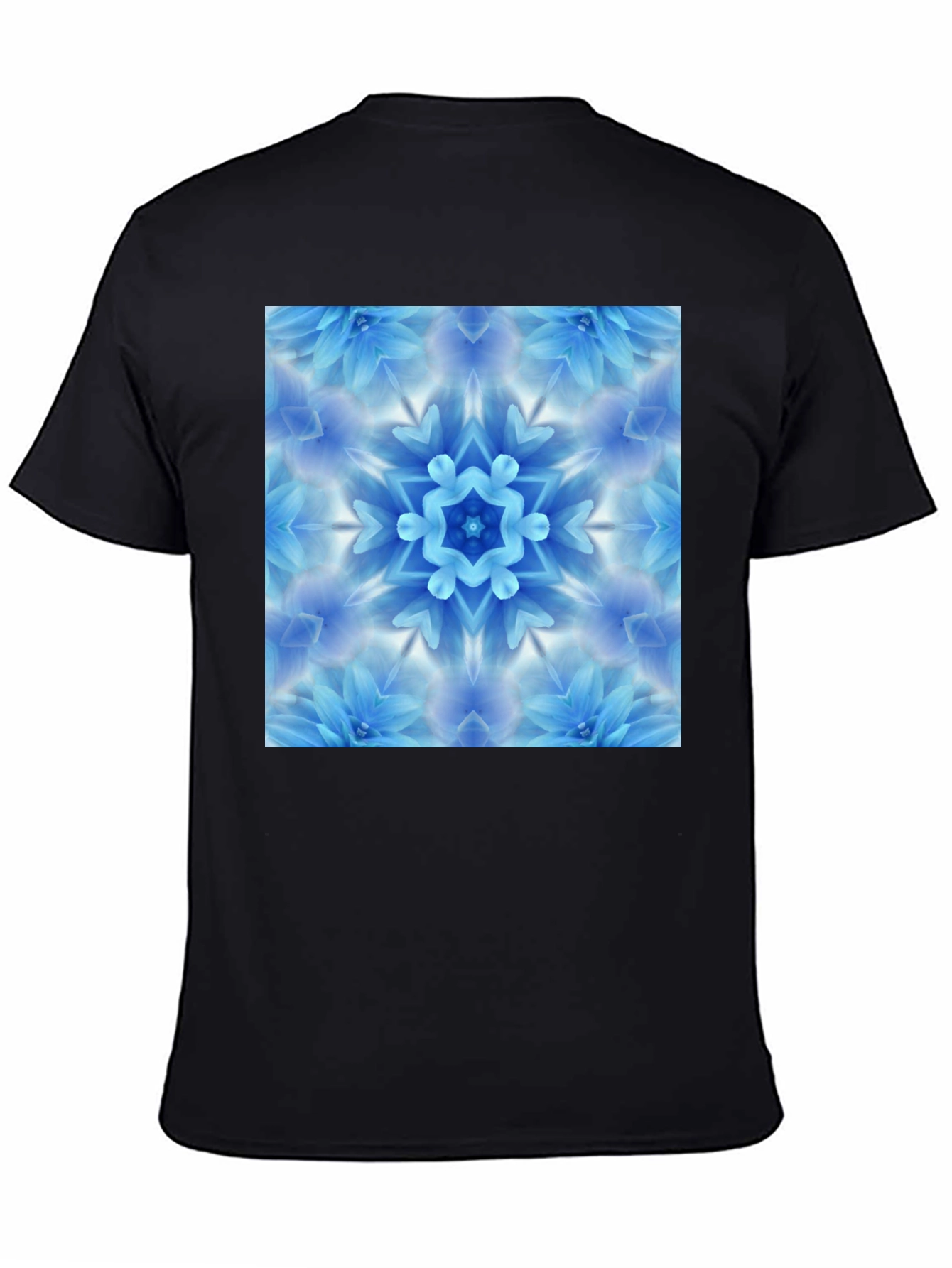 Black Black Tee with Blue Flower Mandala Graphic view 4