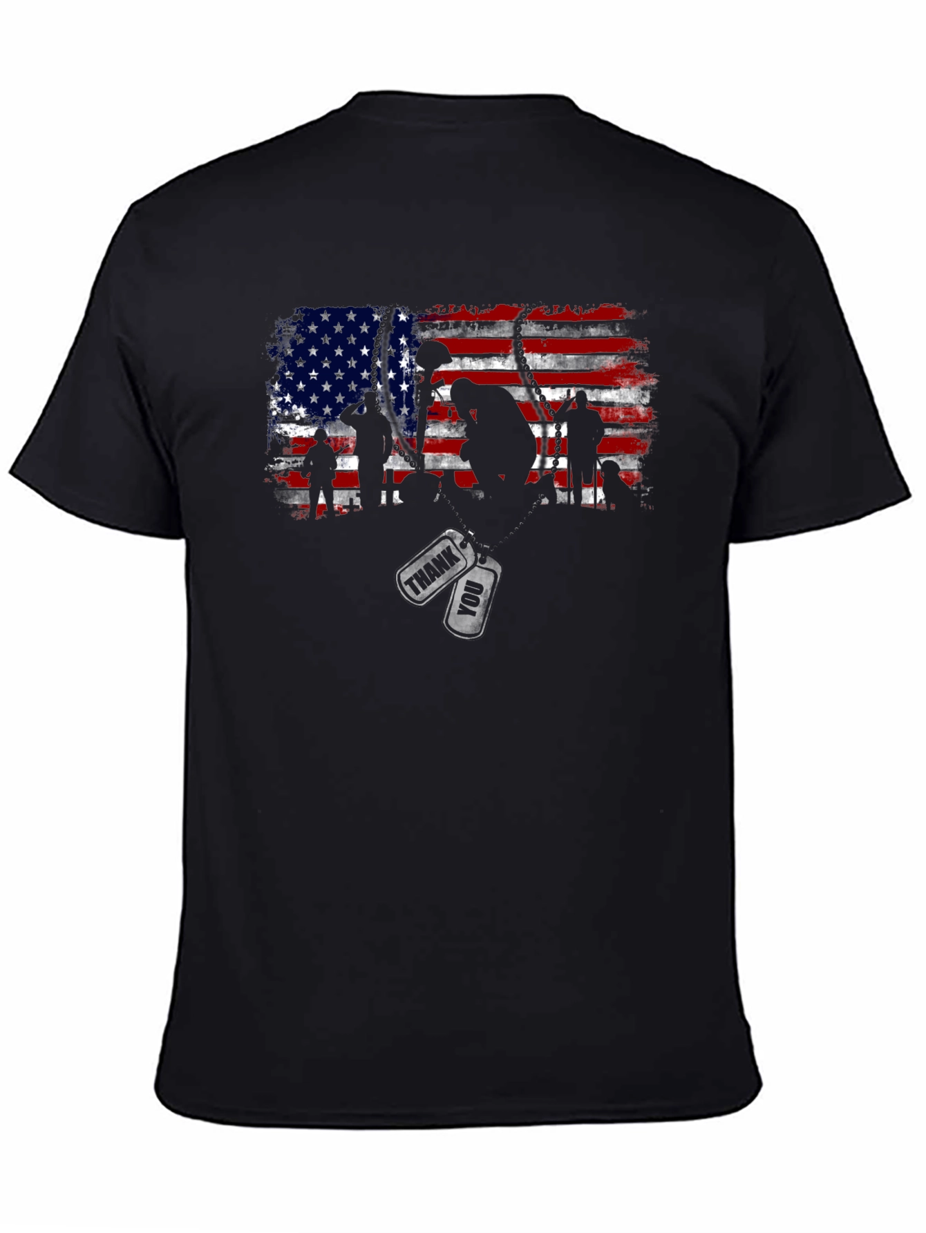 Black Patriotic US Flag Veteran Thank You T-Shirt view 4