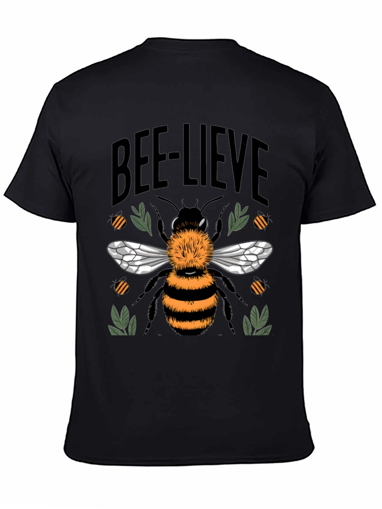 Black Bee-lieve Graphic Tee - Black Cotton T-Shirt view 4