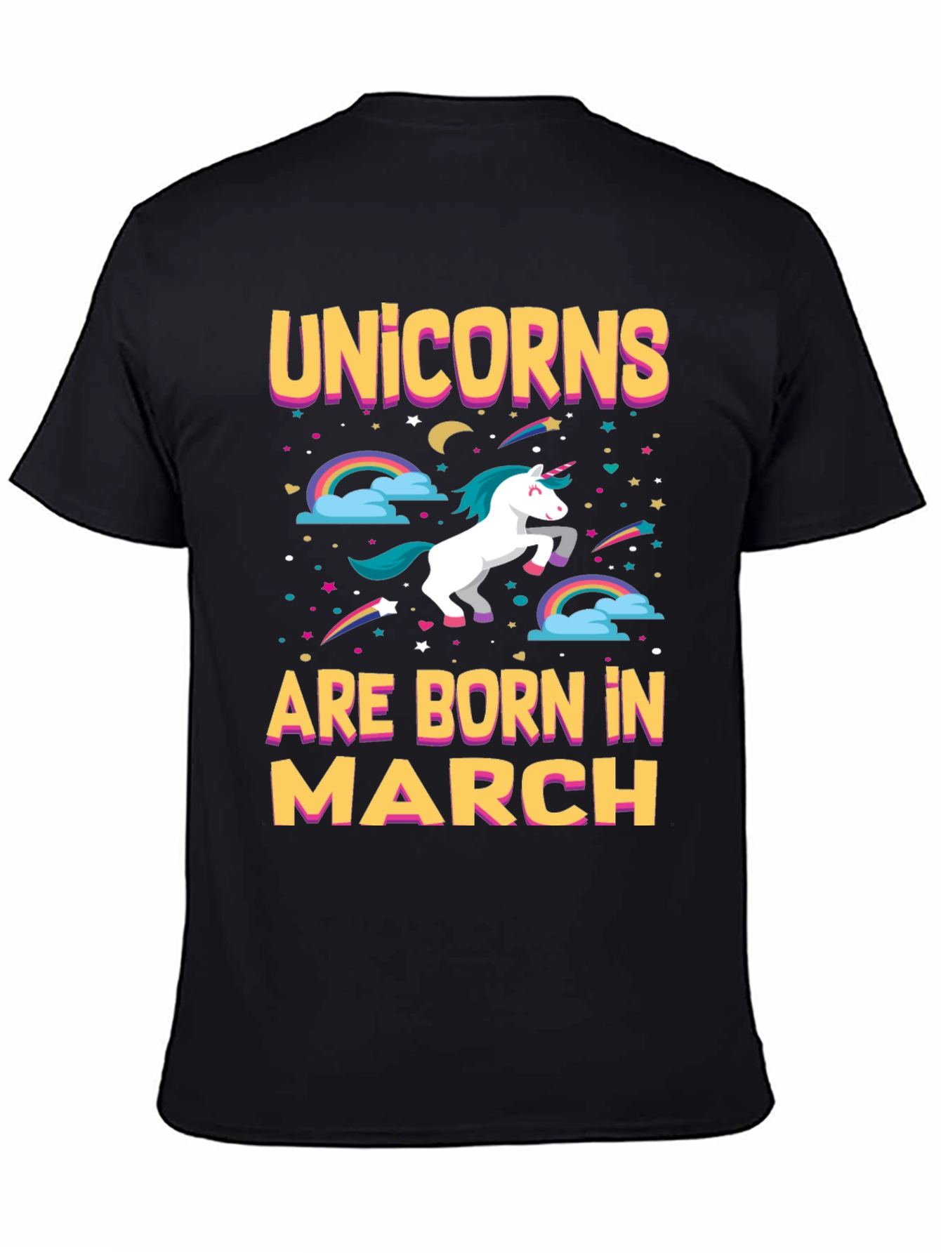 Black Unicorns Born in March T-Shirt view 4