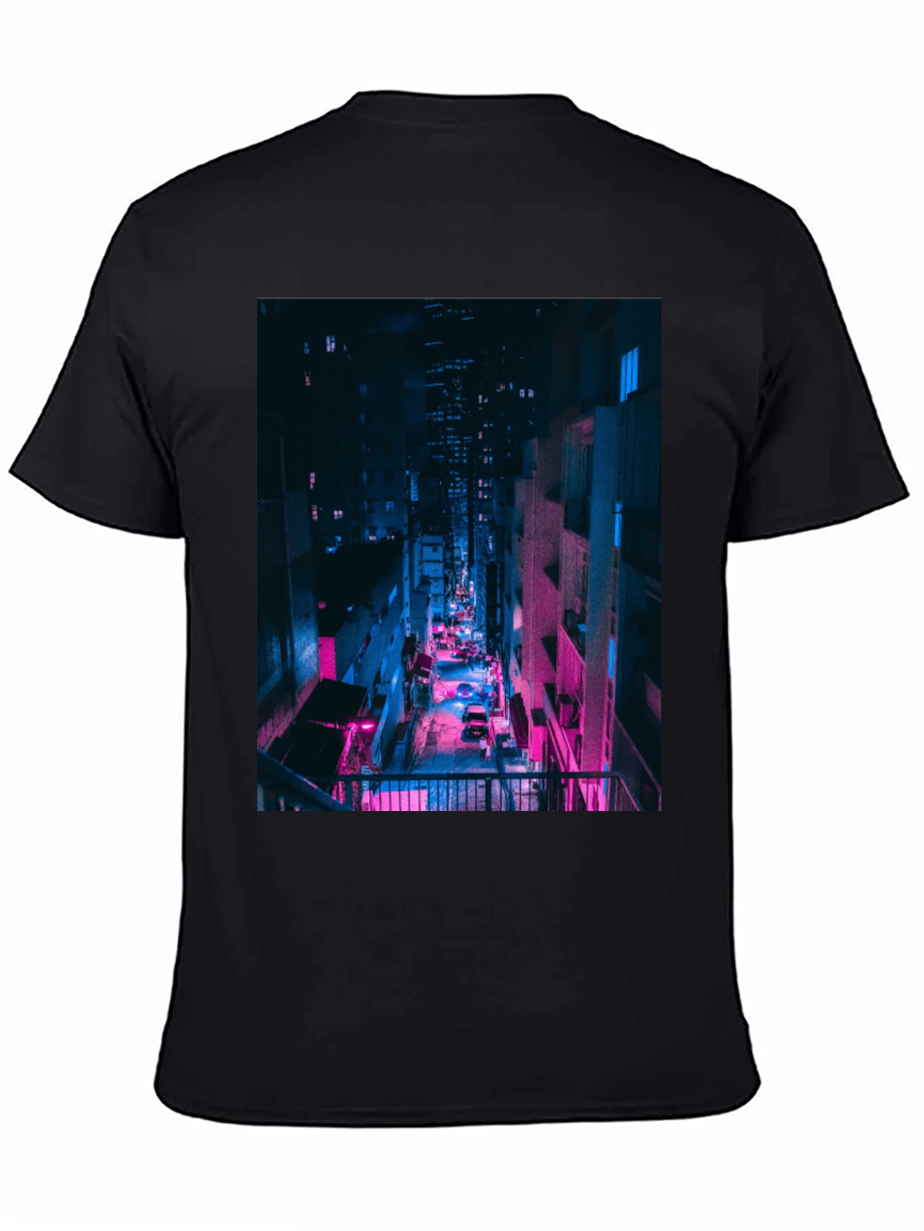 Black Cyberpunk Cityscape Black T-Shirt view 4